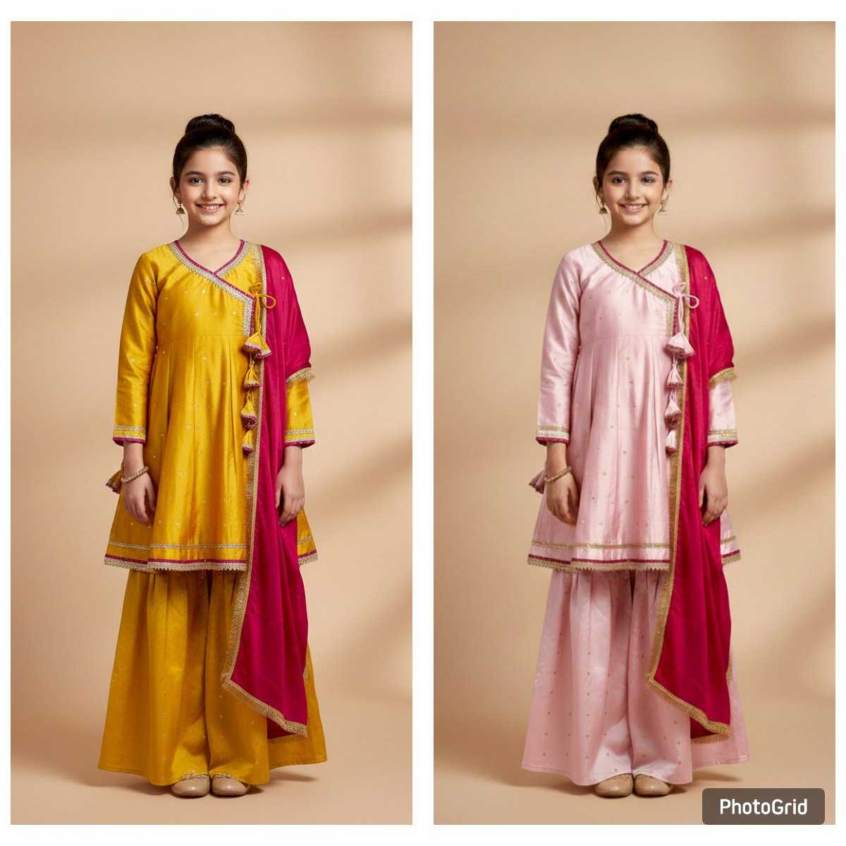 Ynf Chanderi Cotton KESH642 069 Kids Wear Wholesale Girls Kurti Kids Traditional Outfits Kids Festive Wear Manufacturer- Kapda Export