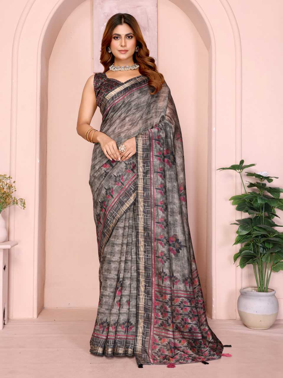 Ynf Chanderi Silk KESH553 307 Sarees Wholesale Printed Sarees Floral Sarees Golden Sarees Manufacturer- Kapda Export