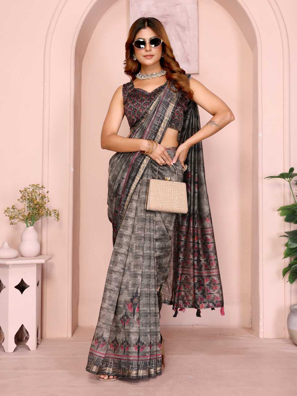 Ynf Chanderi Silk KESH553 307 Sarees Wholesale Printed Sarees Floral Sarees Golden Sarees Manufacturer- Kapda Export