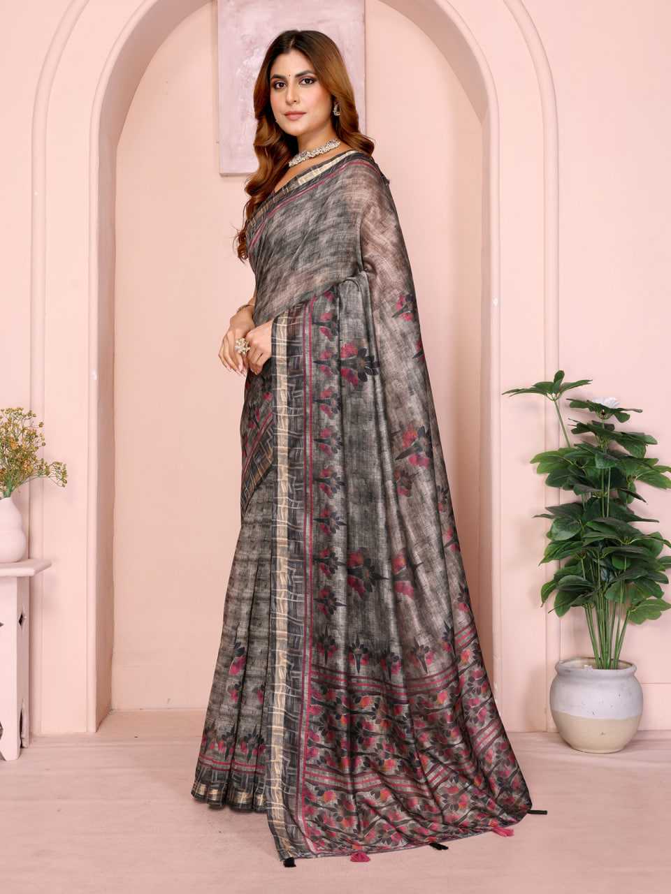 Ynf Chanderi Silk KESH553 307 Sarees Wholesale Printed Sarees Floral Sarees Golden Sarees Manufacturer- Kapda Export