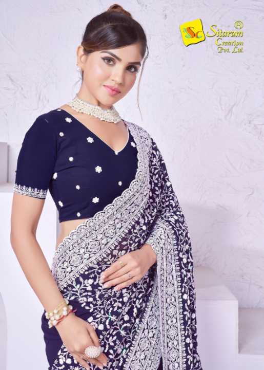 Ynf Chikan KESH114 9517 Sarees Wholesale Designer Sarees Sequence Sarees Chikan Sarees Manufacturer- Kapda Export