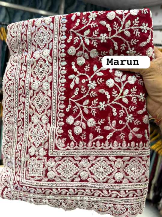 Ynf Chikan KESH114 9517 Sarees Wholesale Designer Sarees Sequence Sarees Chikan Sarees Manufacturer- Kapda Export