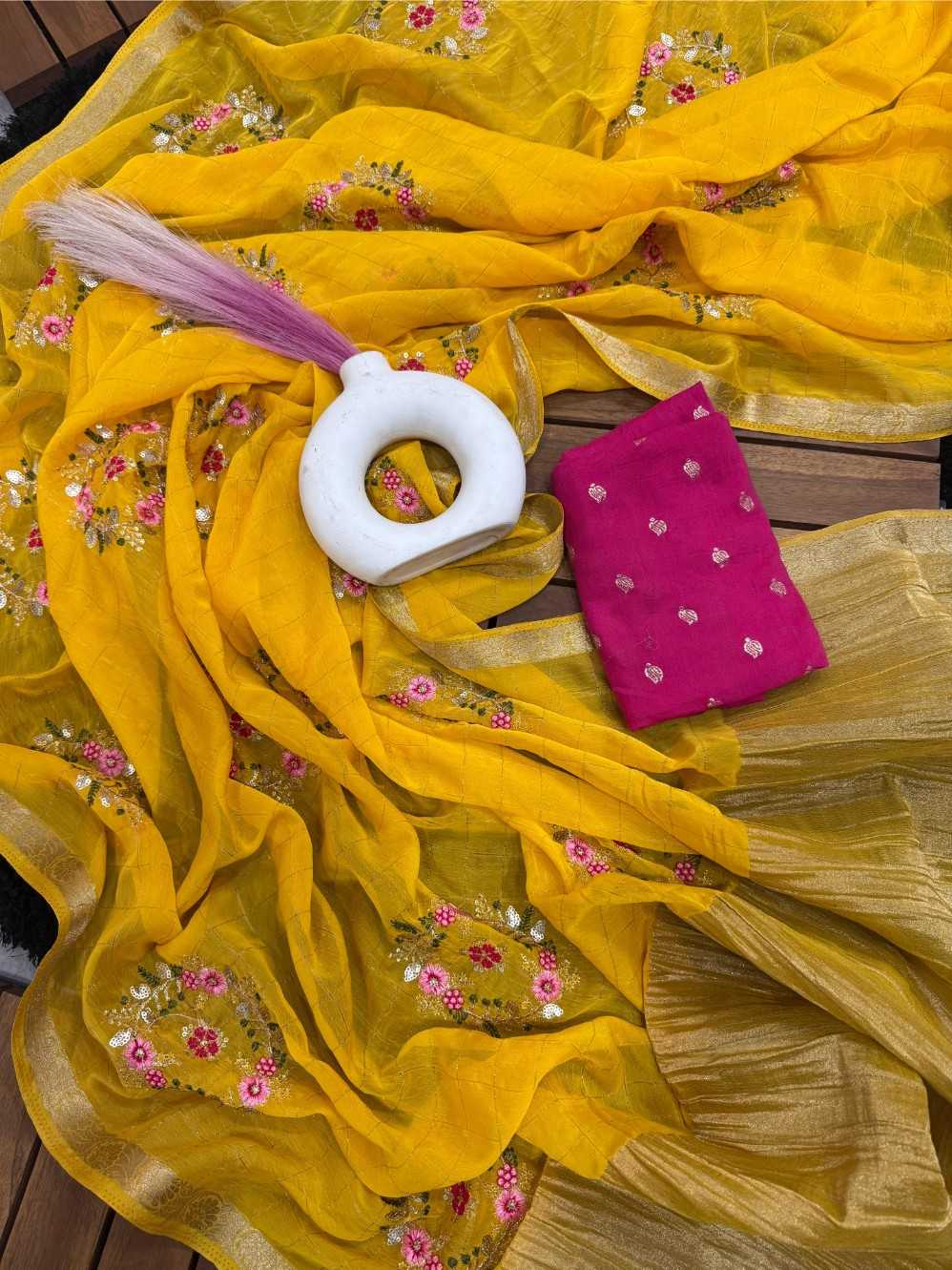 Ynf Chinon KESH676 Viscose Chex Sarees Wholesale Sequence Sarees Contemporary Sarees Viscose Saree Manufacturer- Kapda Export