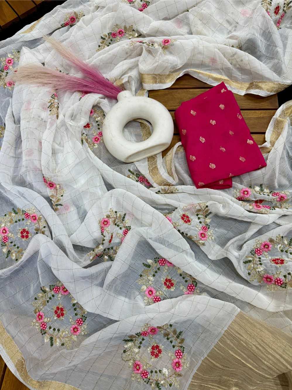 Ynf Chinon KESH676 Viscose Chex Sarees Wholesale Sequence Sarees Contemporary Sarees Viscose Saree Manufacturer- Kapda Export