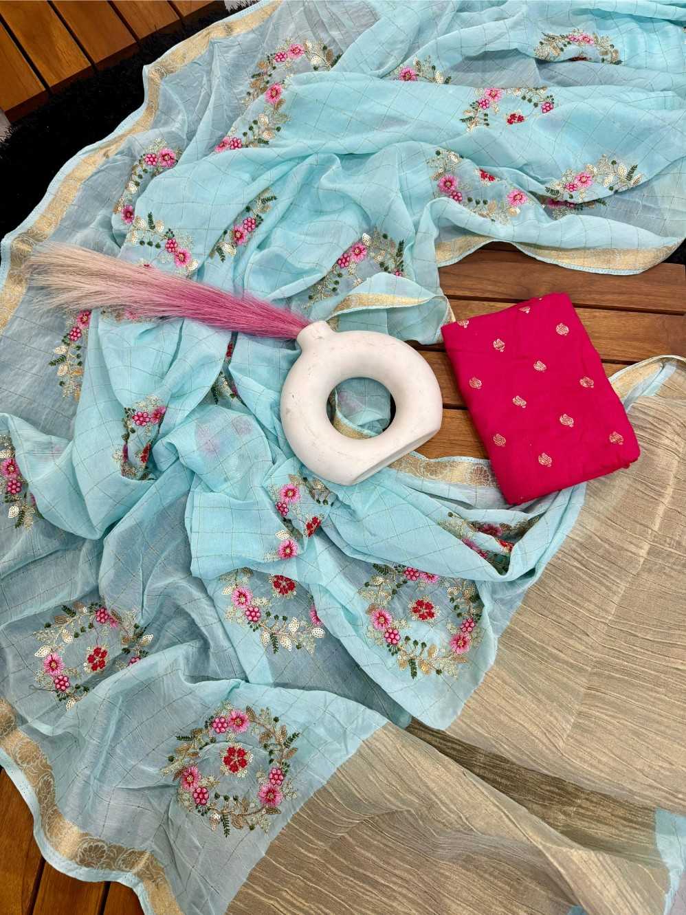 Ynf Chinon KESH676 Viscose Chex Sarees Wholesale Sequence Sarees Contemporary Sarees Viscose Saree Manufacturer- Kapda Export