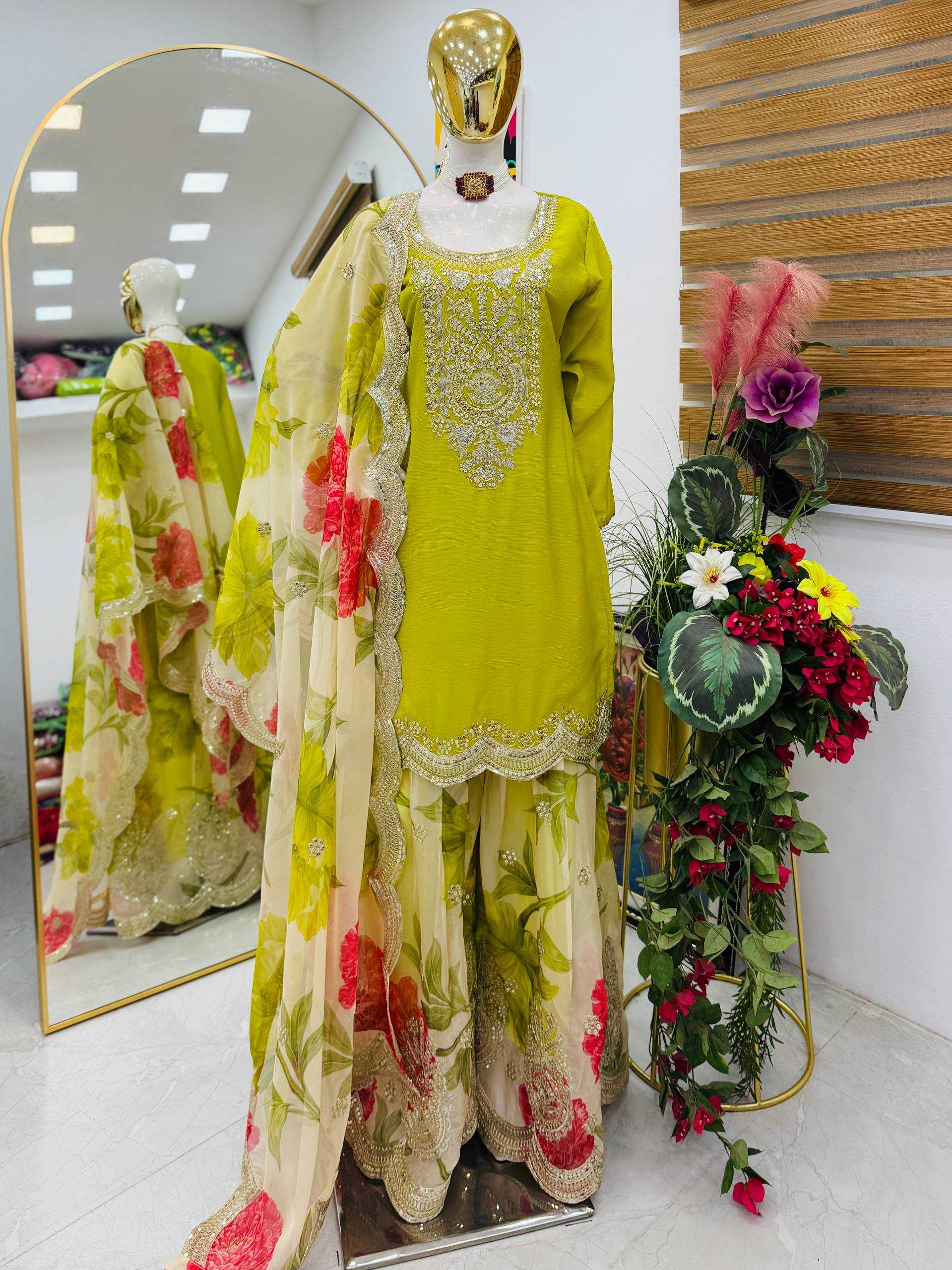 Ynf Chinon Silk KESH158 8011 Suits & Dresses Wholesale Embroidery Suits Party Wear Dresses Orange Salwar Suit Manufacturer- Kapda Export