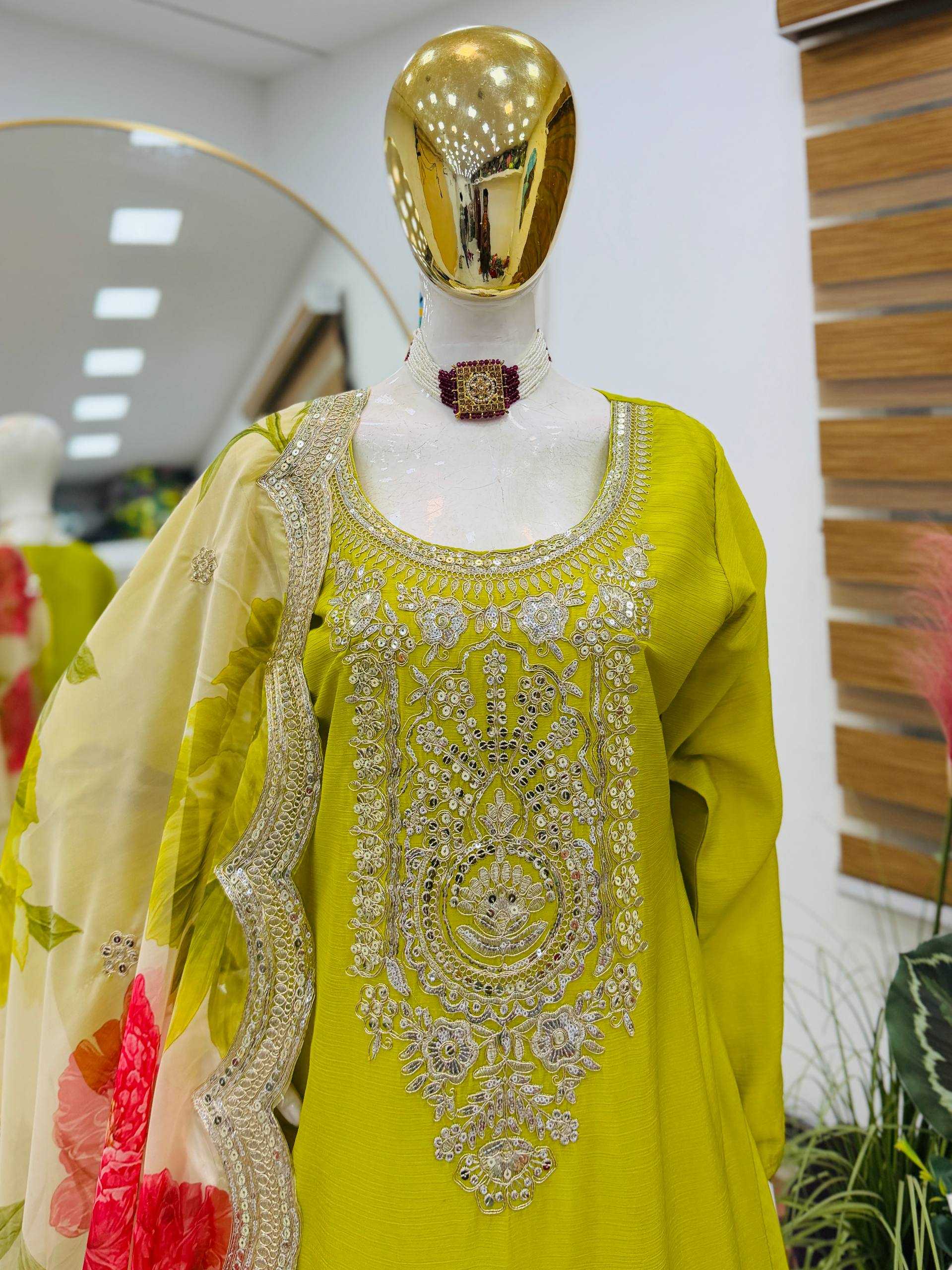 Ynf Chinon Silk KESH158 8011 Suits & Dresses Wholesale Embroidery Suits Party Wear Dresses Orange Salwar Suit Manufacturer- Kapda Export