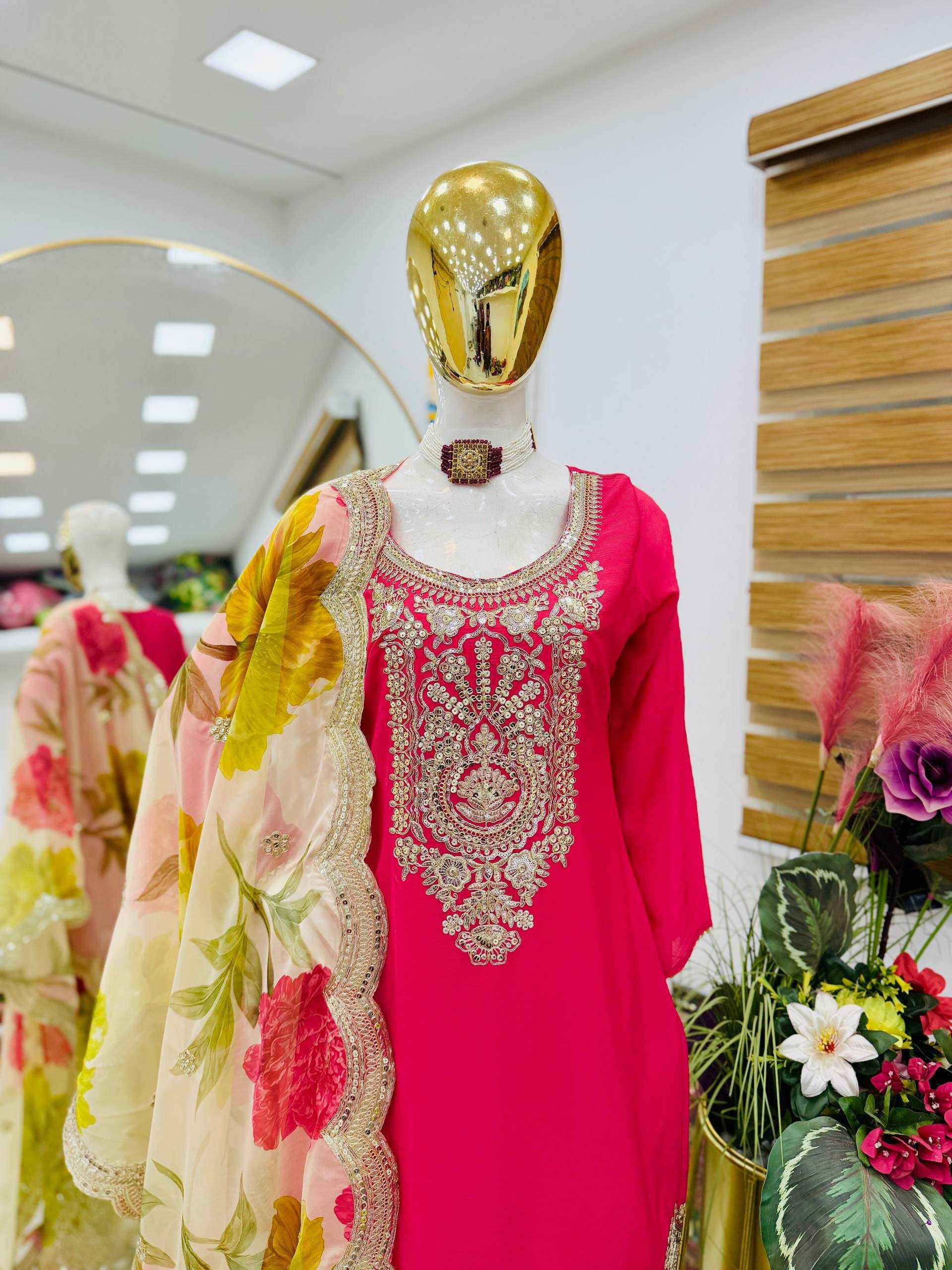 Ynf Chinon Silk KESH158 8011 Suits & Dresses Wholesale Embroidery Suits Party Wear Dresses Orange Salwar Suit Manufacturer- Kapda Export