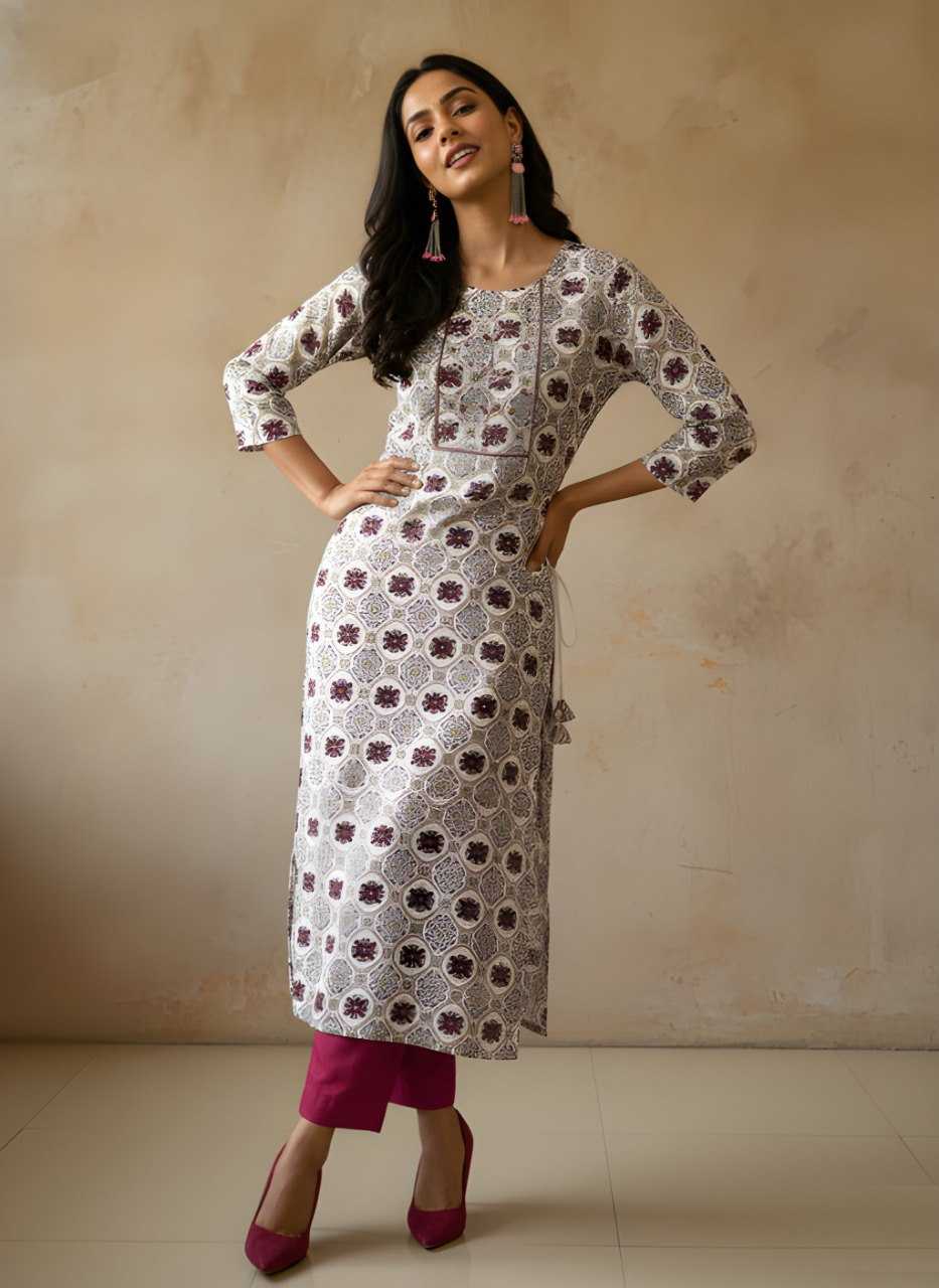 Ynf Cotton KESH559 741 Kurti Wholesale Printed Kurtis Straight Kurtis White Kurtis Manufacturer- Kapda Export