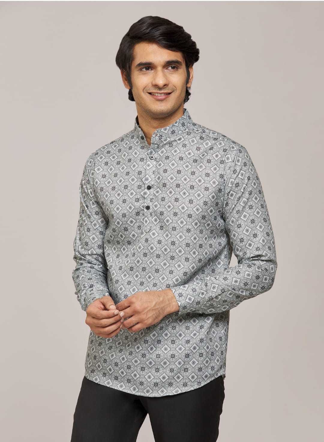 Ynf Cotton KESH662 ST52 Mens Wear Wholesale Casual Wear Men Short Kurta Mens Printed Shirts Manufacturer- Kapda Export