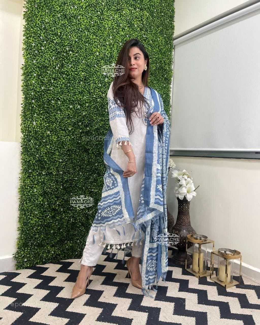 Ynf Cotton KESH684 SANJU Kurti Wholesale Embroidered Kurtis Straight Kurtis White Kurtis Manufacturer- Kapda Export