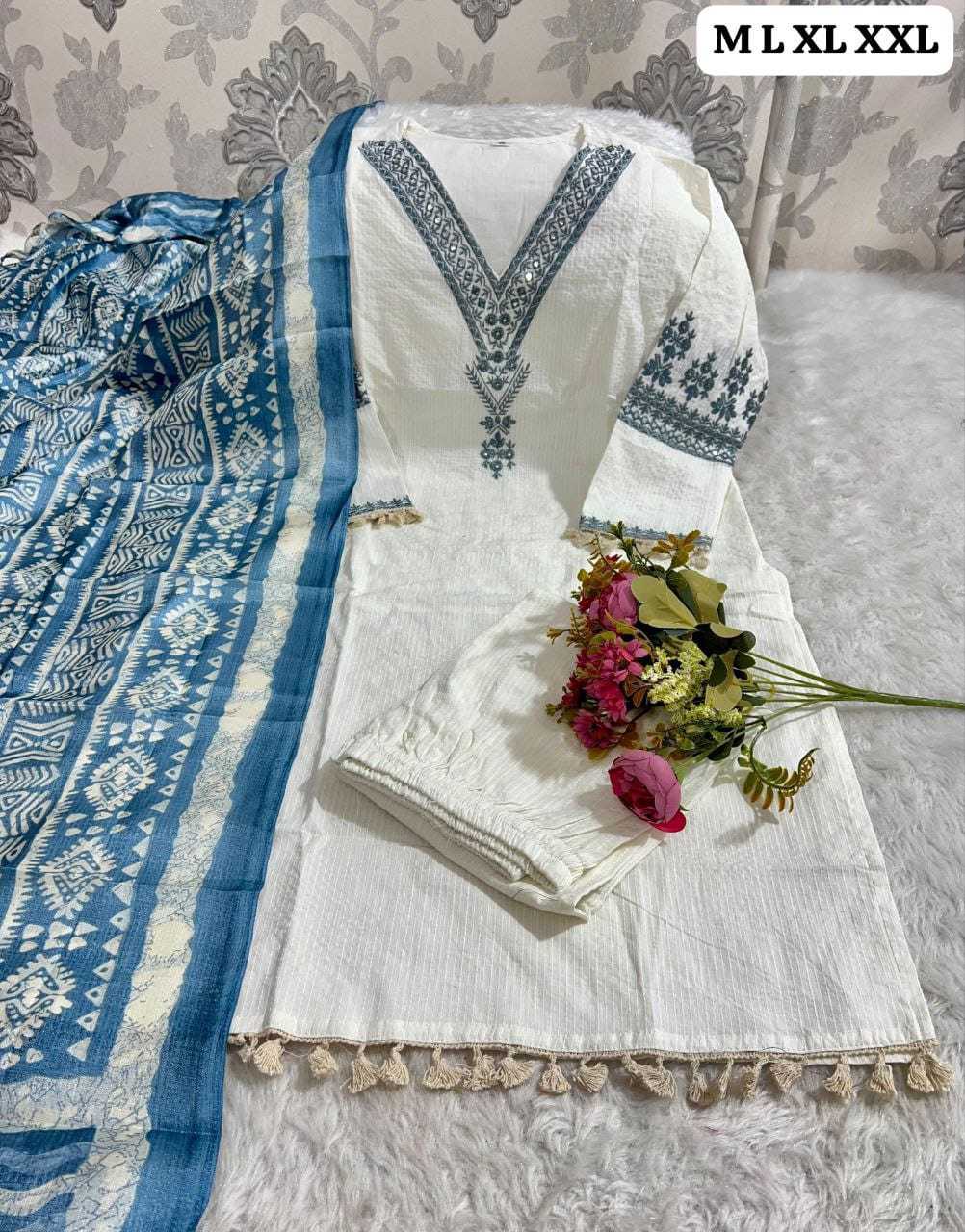 Ynf Cotton KESH684 SANJU Kurti Wholesale Embroidered Kurtis Straight Kurtis White Kurtis Manufacturer- Kapda Export