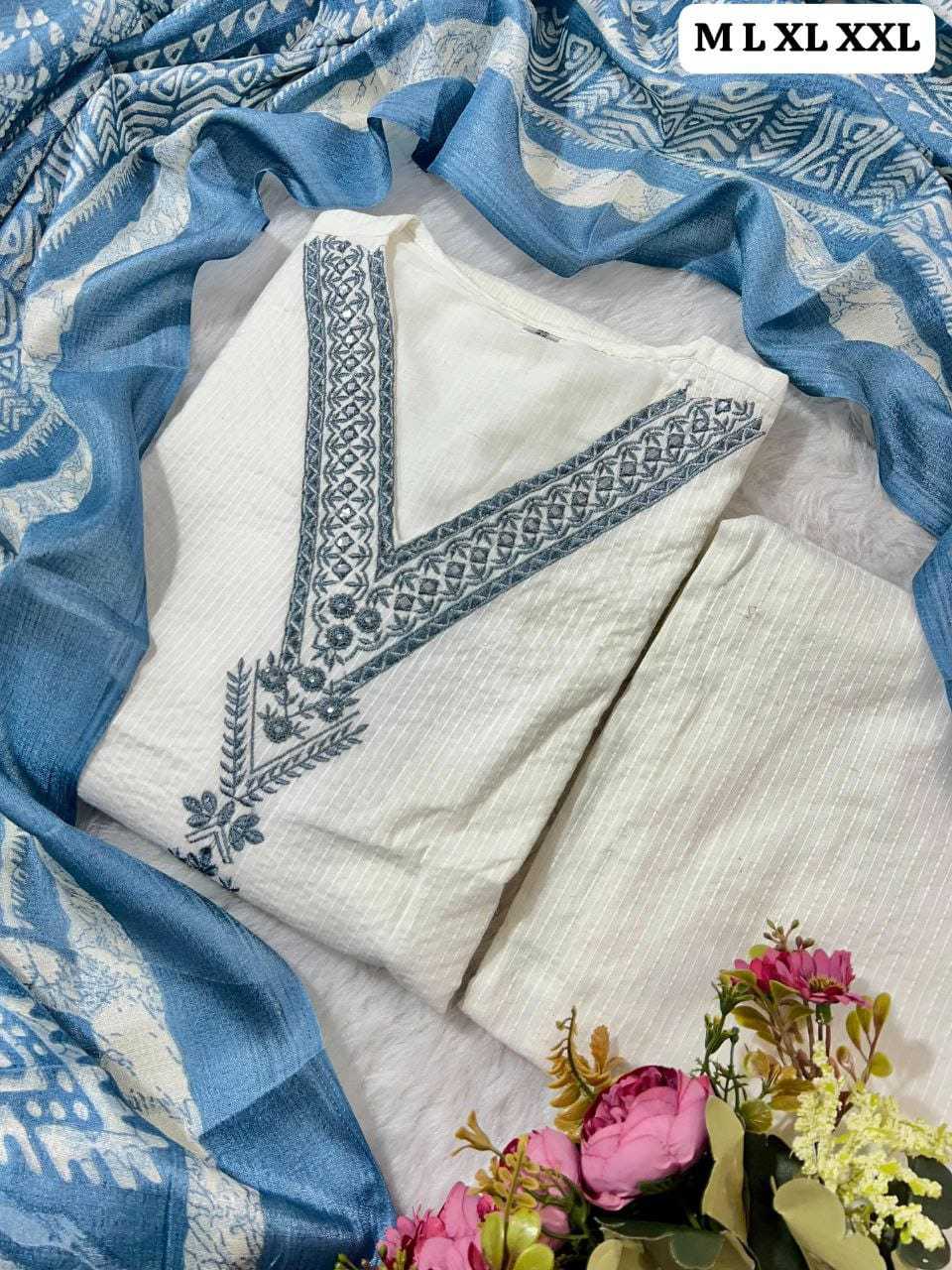 Ynf Cotton KESH684 SANJU Kurti Wholesale Embroidered Kurtis Straight Kurtis White Kurtis Manufacturer- Kapda Export