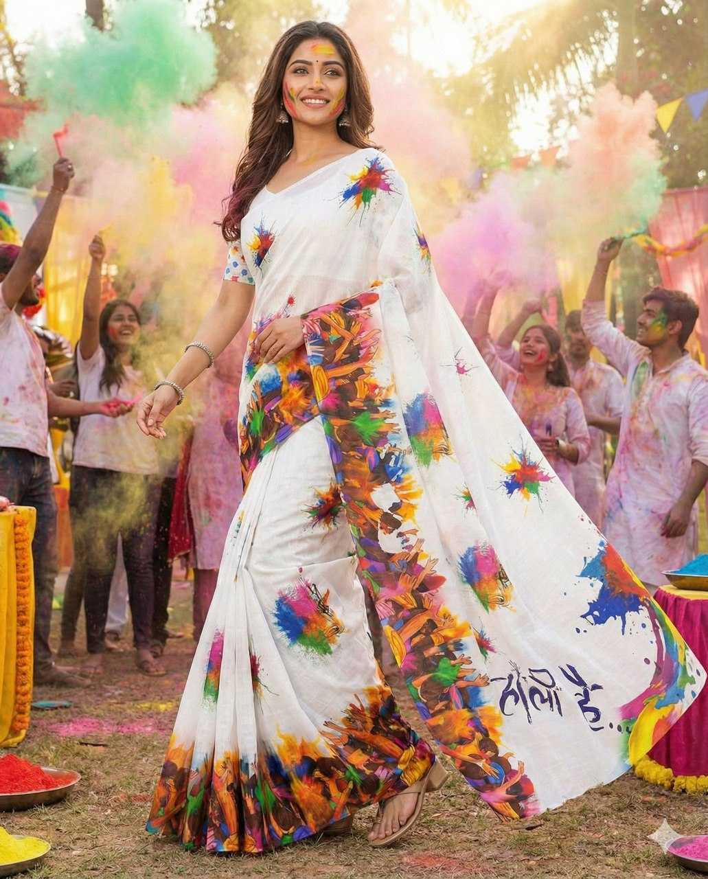 Ynf Cotton Linen RIN132 2031 Sarees Festive Collections Wholesale Cotton Linen Sarees Festive Sarees Holi Collections Manufacturer- Kapda Export