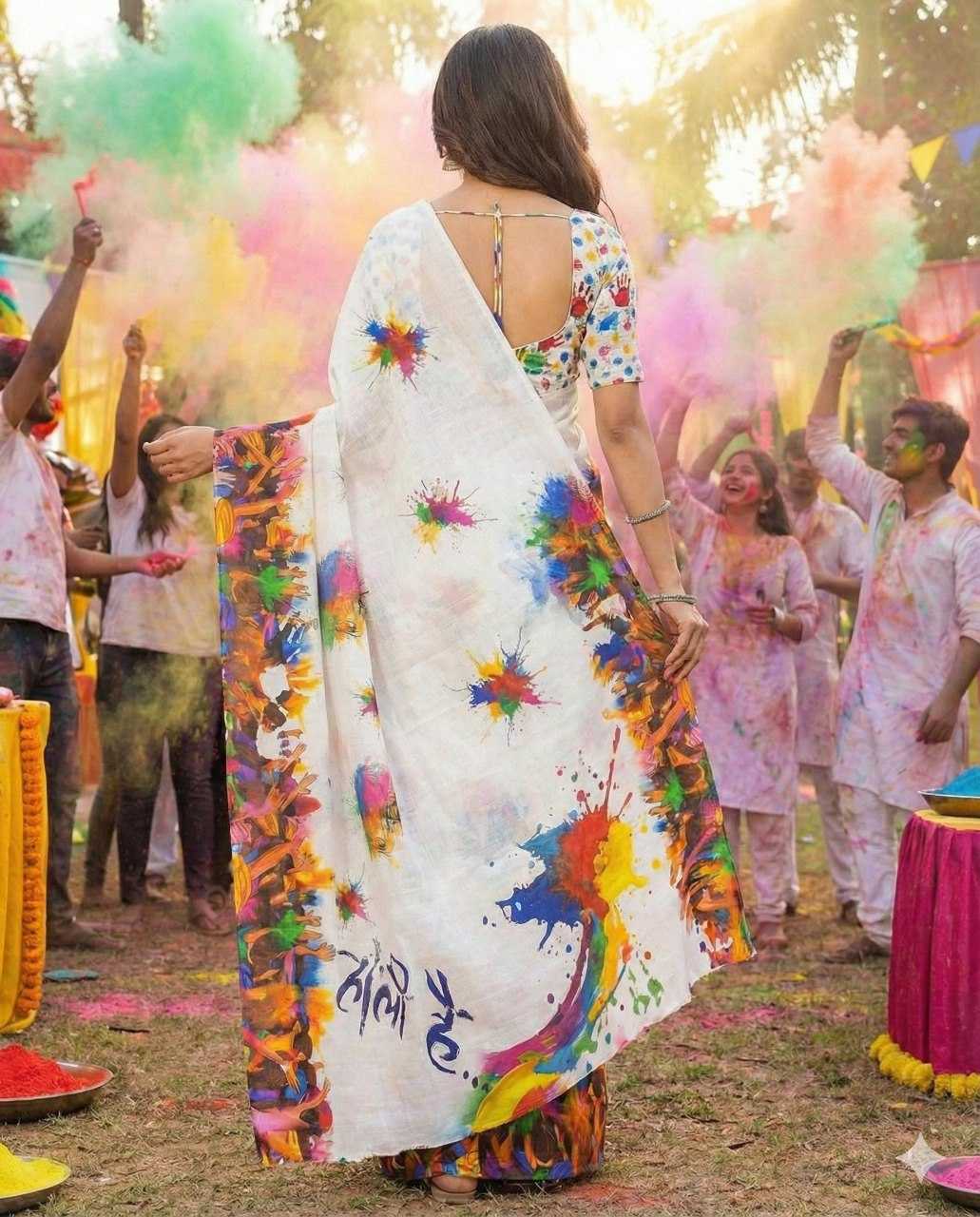 Ynf Cotton Linen RIN132 2031 Sarees Festive Collections Wholesale Cotton Linen Sarees Festive Sarees Holi Collections Manufacturer- Kapda Export