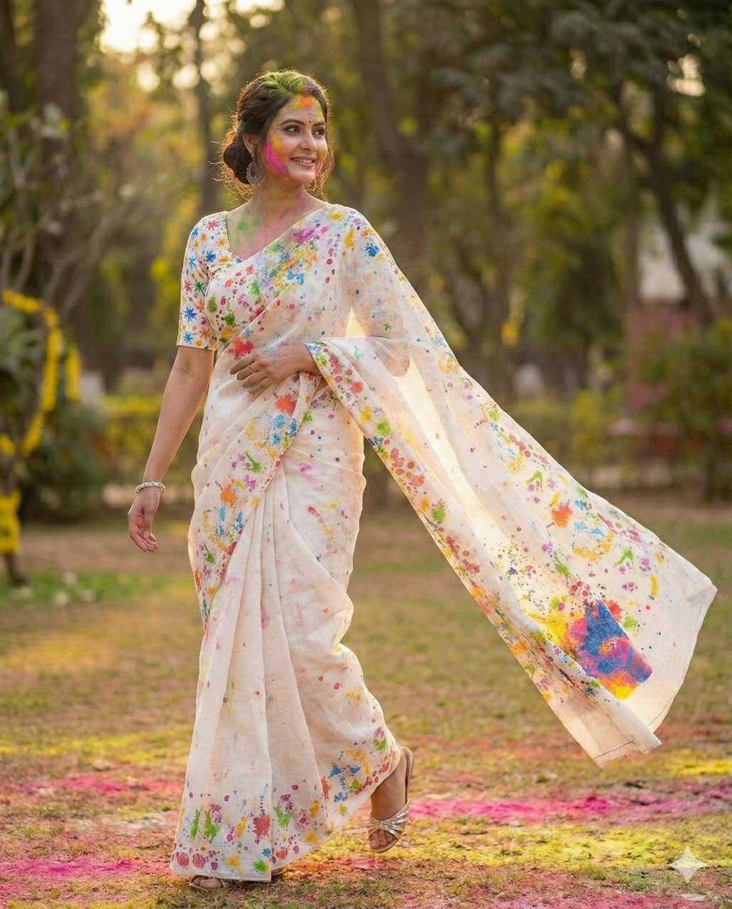 Ynf Cotton Linen RIN132 2031 Sarees Festive Collections Wholesale Cotton Linen Sarees Festive Sarees Holi Collections Manufacturer- Kapda Export