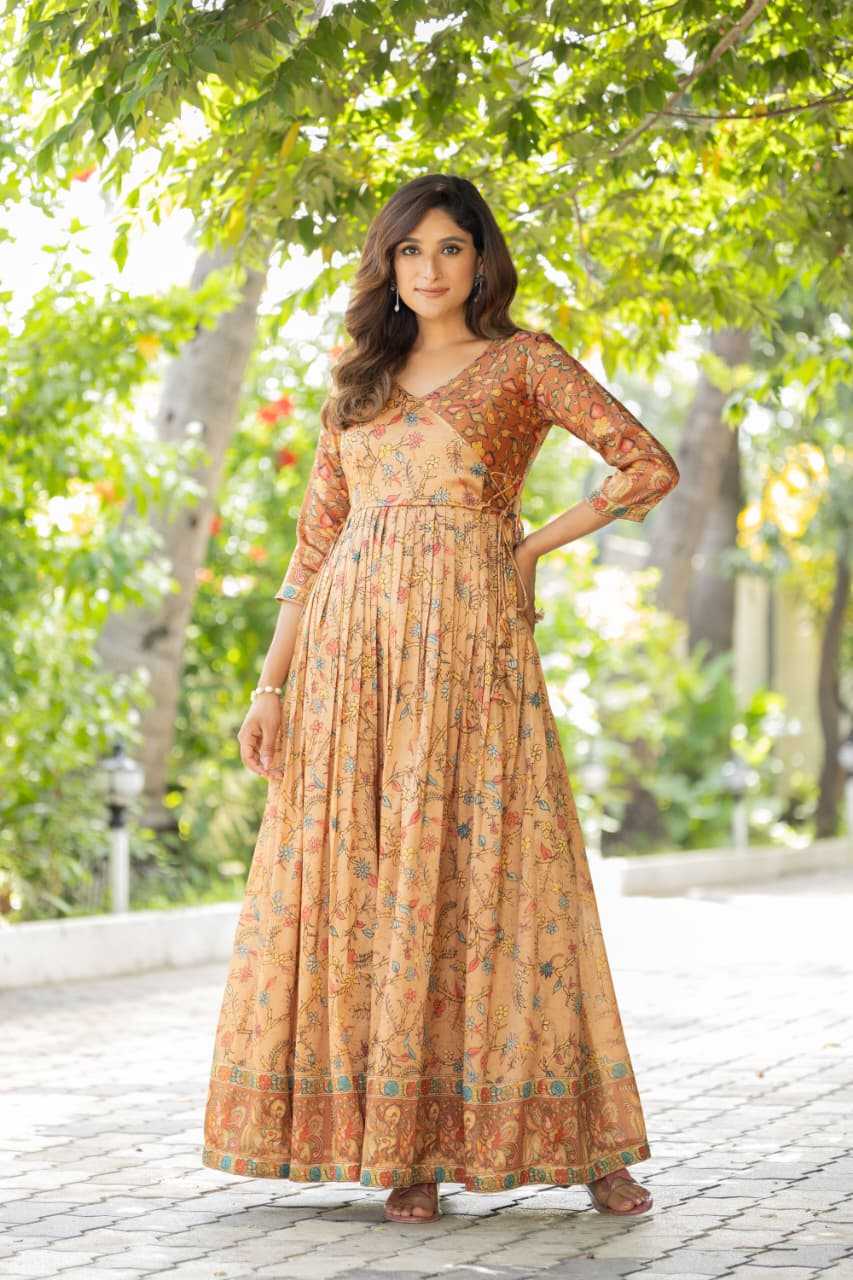 Ynf Crepe Silk KESH249 angarkha gown Gowns Wholesale Fancy Gowns Wedding Gown Floral Print Gowns Manufacturer- Kapda Export