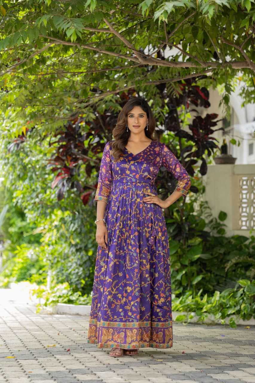Ynf Crepe Silk KESH249 angarkha gown Gowns Wholesale Fancy Gowns Wedding Gown Floral Print Gowns Manufacturer- Kapda Export