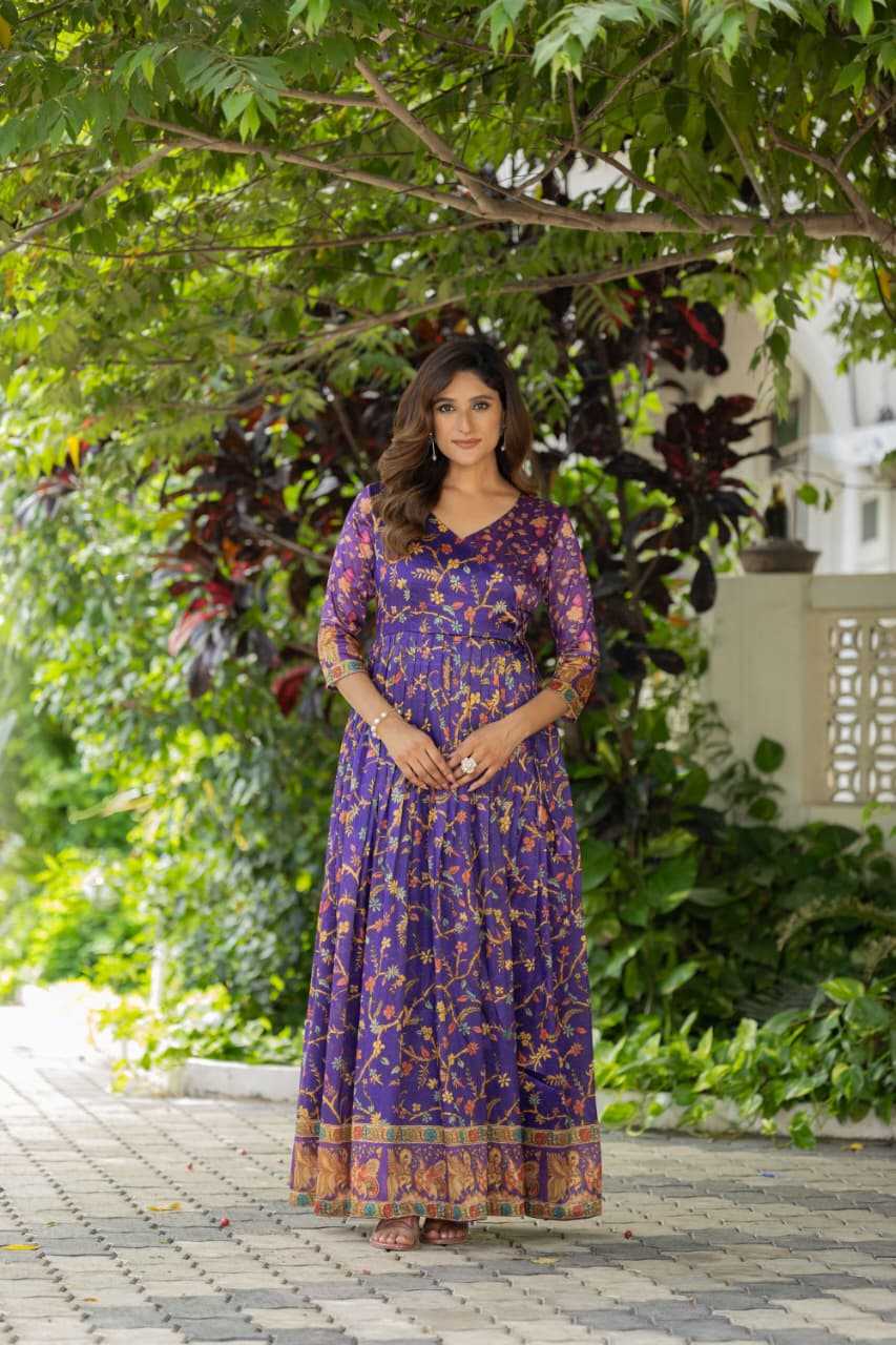 Ynf Crepe Silk KESH249 angarkha gown Gowns Wholesale Fancy Gowns Wedding Gown Floral Print Gowns Manufacturer- Kapda Export