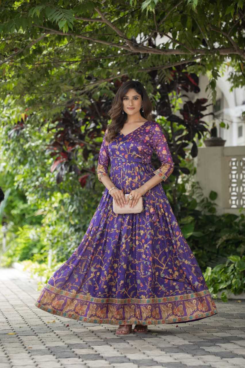 Ynf Crepe Silk KESH249 angarkha gown Gowns Wholesale Fancy Gowns Wedding Gown Floral Print Gowns Manufacturer- Kapda Export