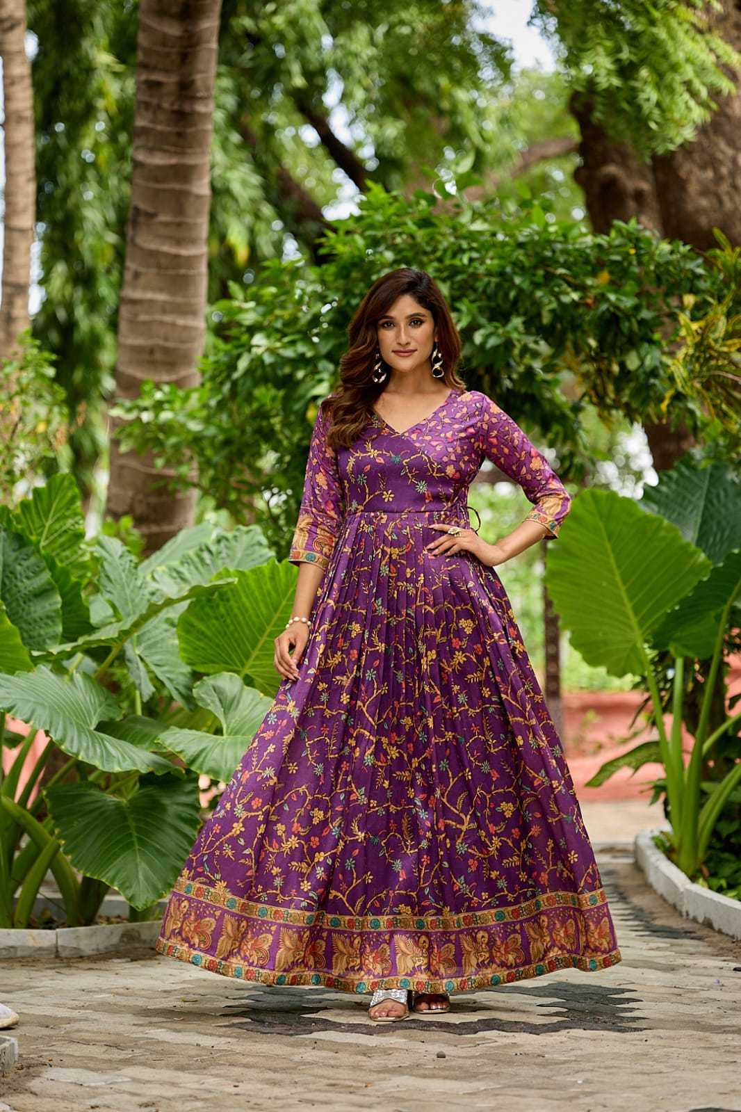 Ynf Crepe Silk KESH249 angarkha gown Gowns Wholesale Fancy Gowns Wedding Gown Floral Print Gowns Manufacturer- Kapda Export