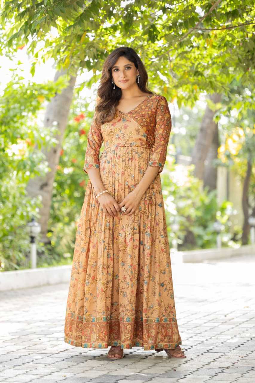 Ynf Crepe Silk KESH249 angarkha gown Gowns Wholesale Fancy Gowns Wedding Gown Floral Print Gowns Manufacturer- Kapda Export