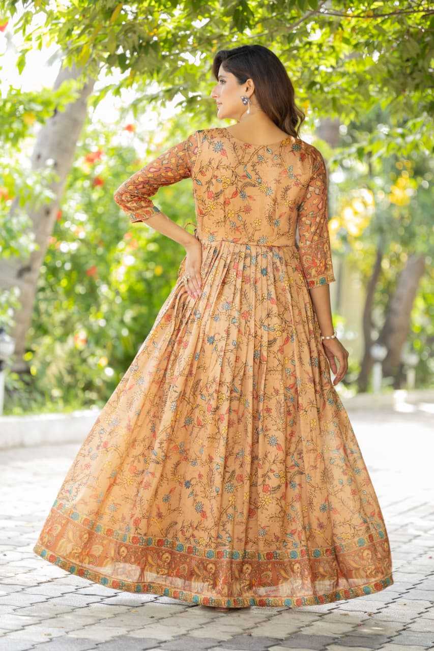 Ynf Crepe Silk KESH249 angarkha gown Gowns Wholesale Fancy Gowns Wedding Gown Floral Print Gowns Manufacturer- Kapda Export