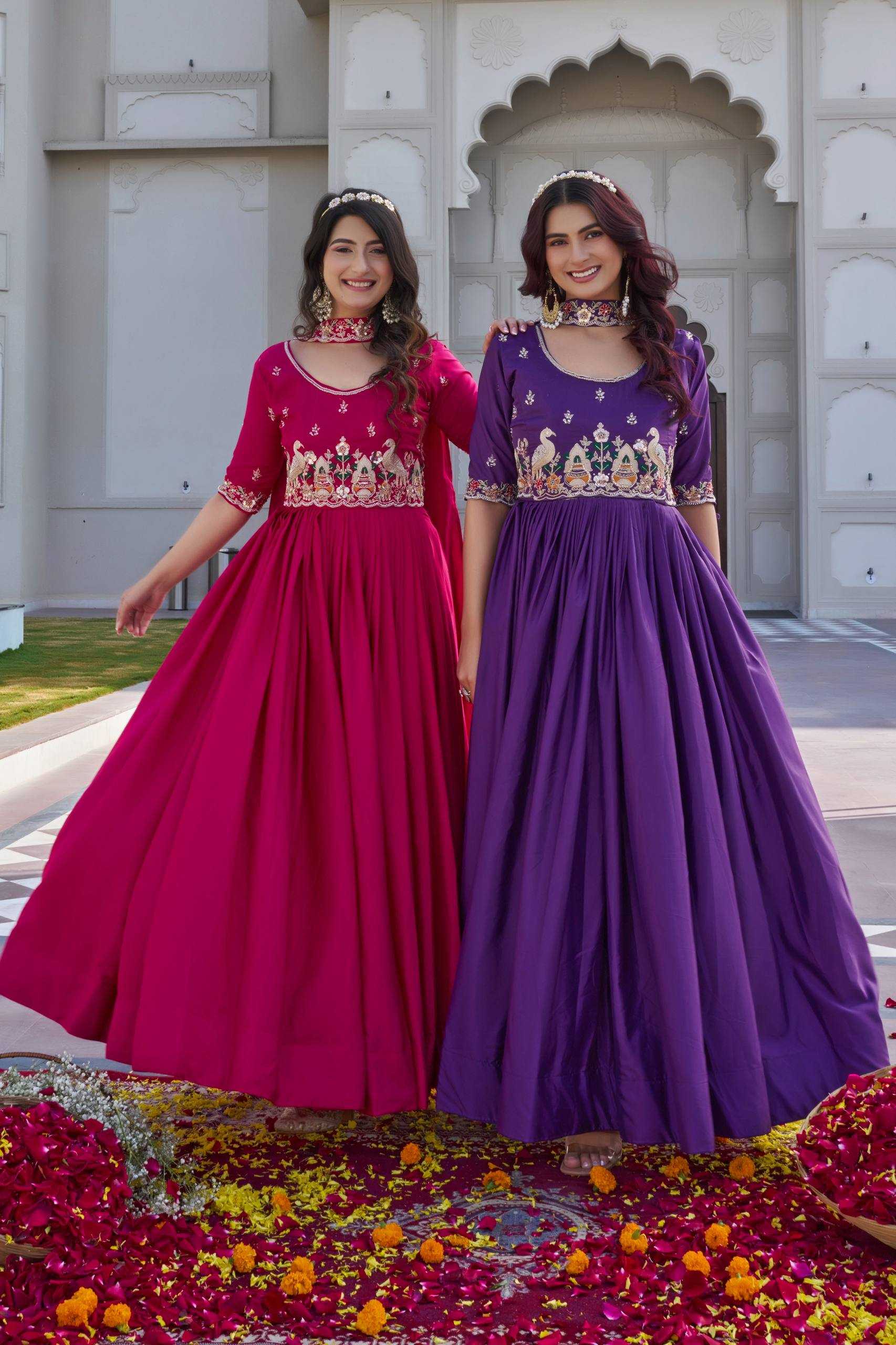 Ynf Crepe Silk KESH498 152 Gowns Wholesale Embroidery Gowns Long Gowns Designer Gowns Manufacturer- Kapda Export