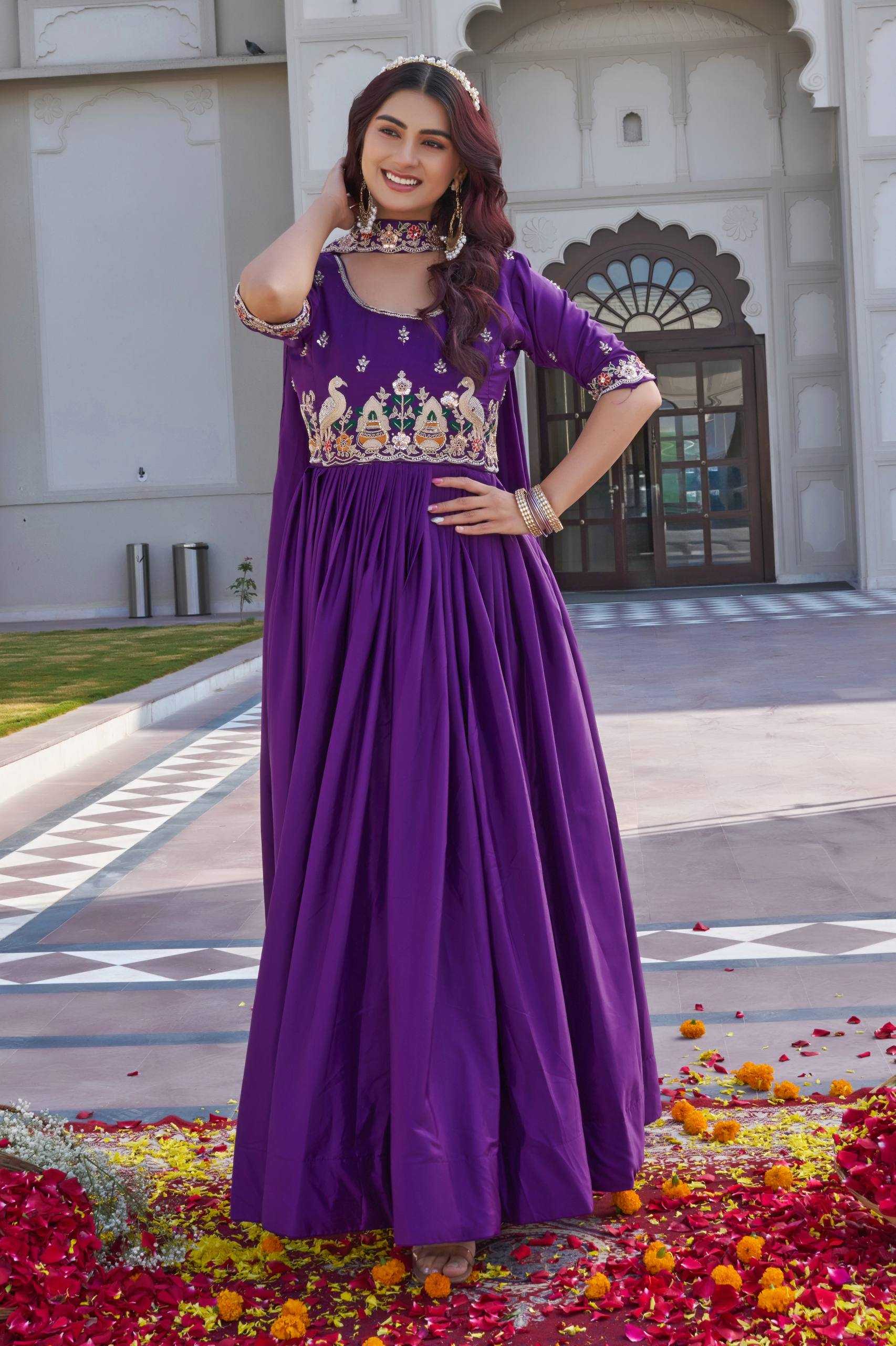Ynf Crepe Silk KESH498 152 Gowns Wholesale Embroidery Gowns Long Gowns Designer Gowns Manufacturer- Kapda Export