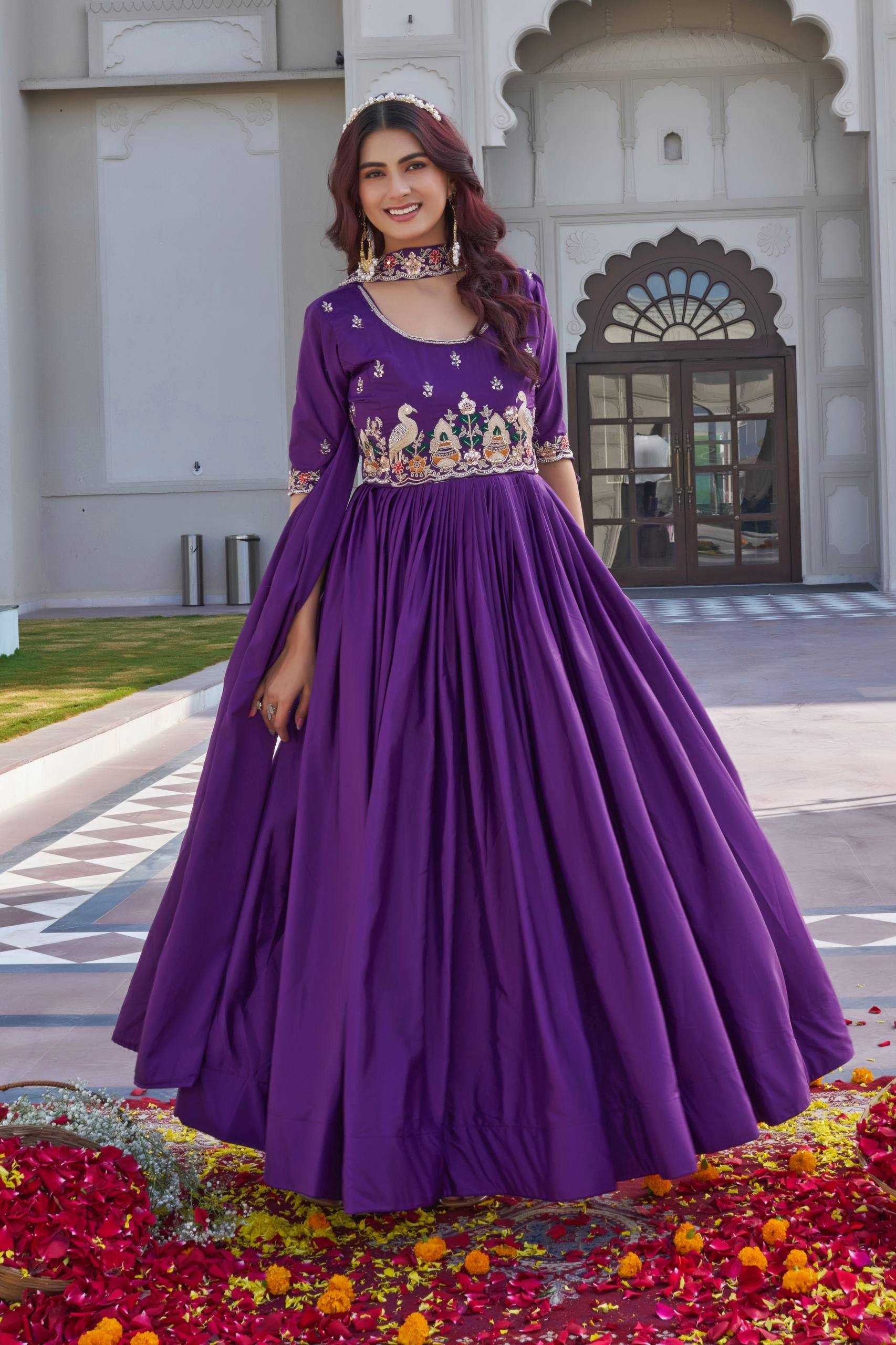 Ynf Crepe Silk KESH498 152 Gowns Wholesale Embroidery Gowns Long Gowns Designer Gowns Manufacturer- Kapda Export