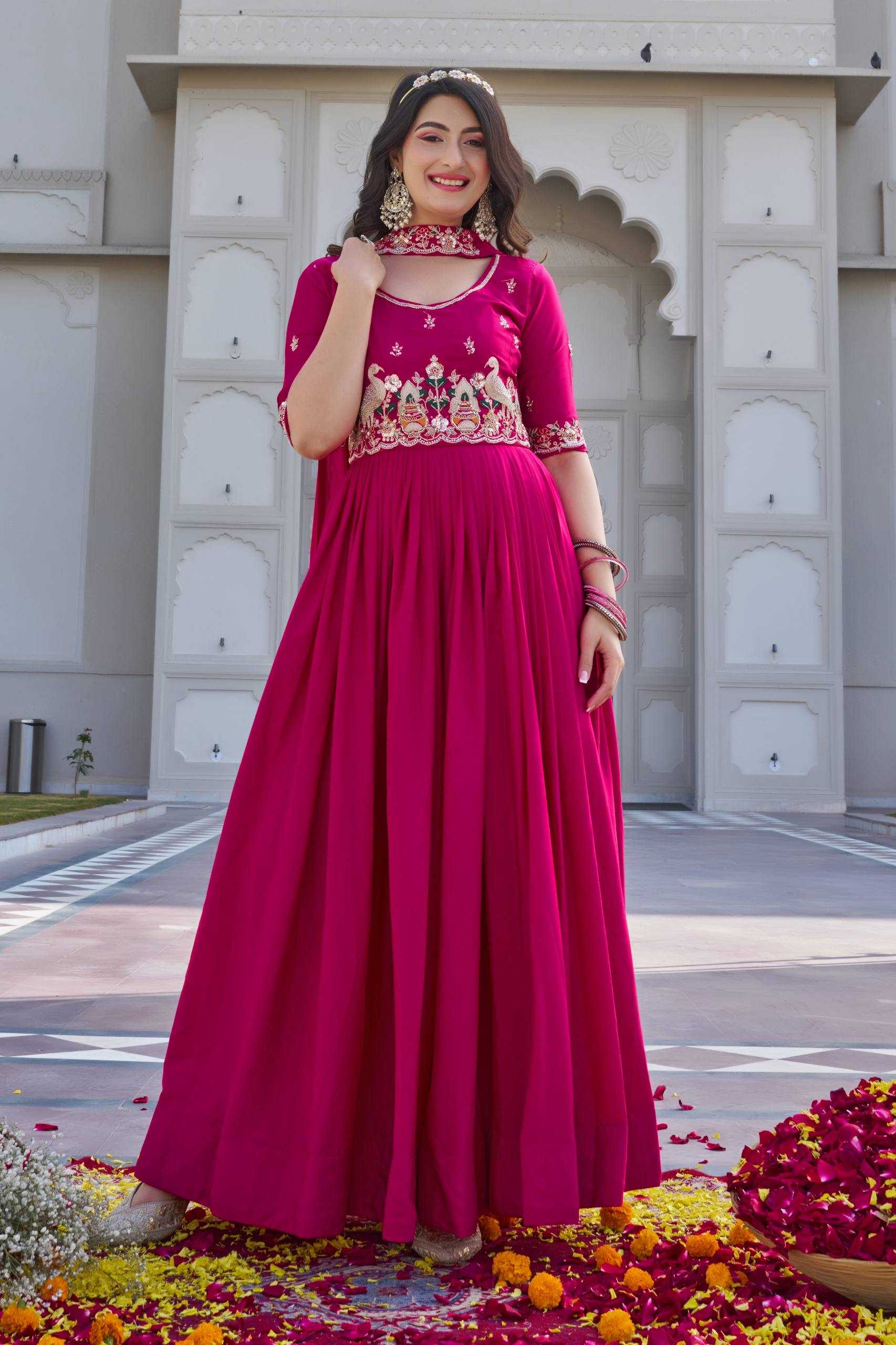 Ynf Crepe Silk KESH498 152 Gowns Wholesale Embroidery Gowns Long Gowns Designer Gowns Manufacturer- Kapda Export