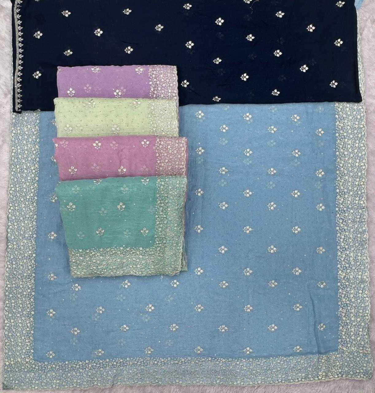 Ynf Crunchi KESH114 2124 Sarees Wholesale Embroidered Sarees Stone Work Saree Zari Border Sarees Manufacturer- Kapda Export