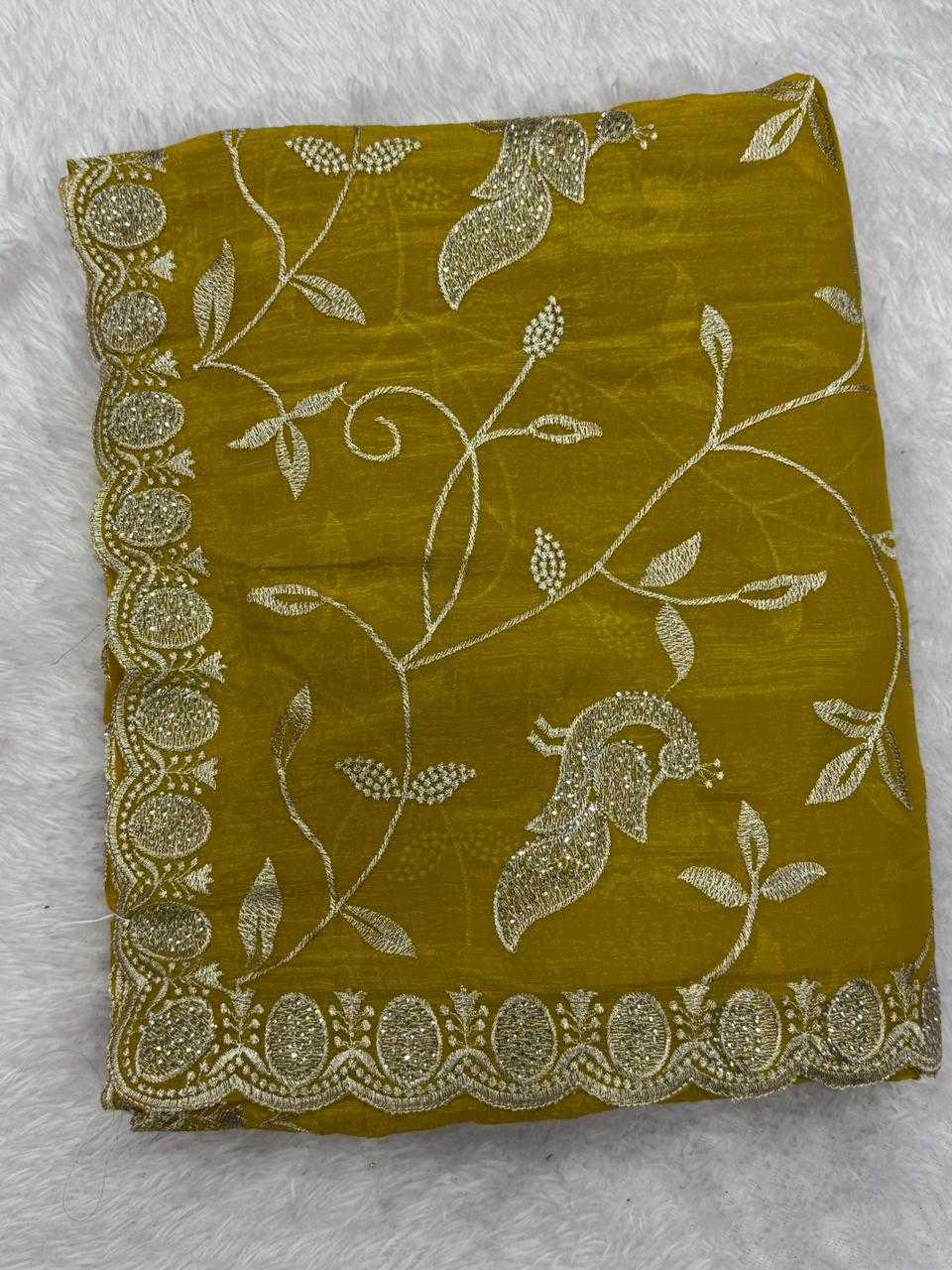Ynf Crunchi KESH114 3847 Sarees Wholesale Embroidered Sarees Stone Work Saree Zari Border Sarees Manufacturer- Kapda Export