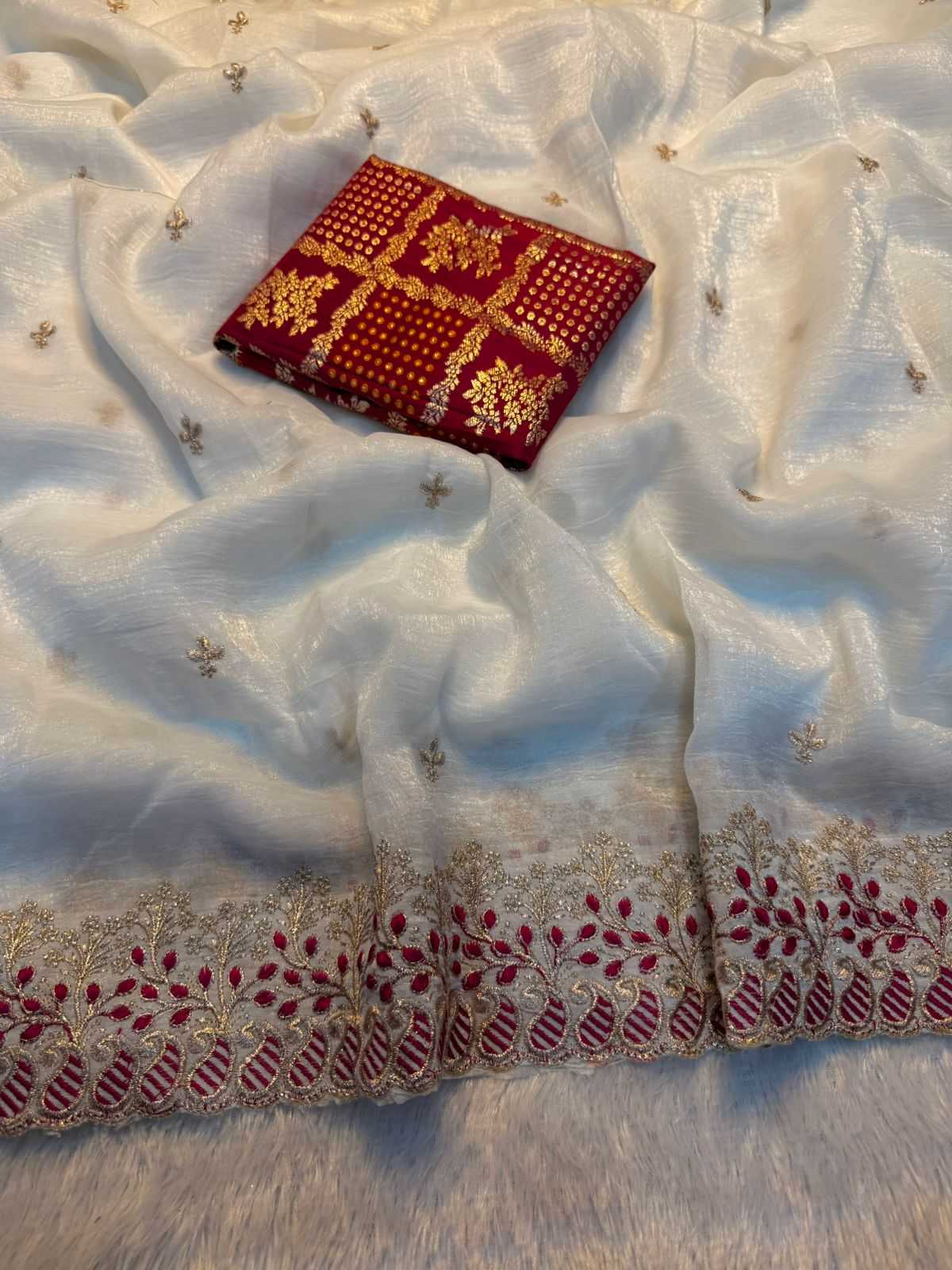 Ynf Crunchi KESH687 JUHI Sarees Wholesale Chiffon Sarees Embroidered Sarees White Sarees Manufacturer- Kapda Export