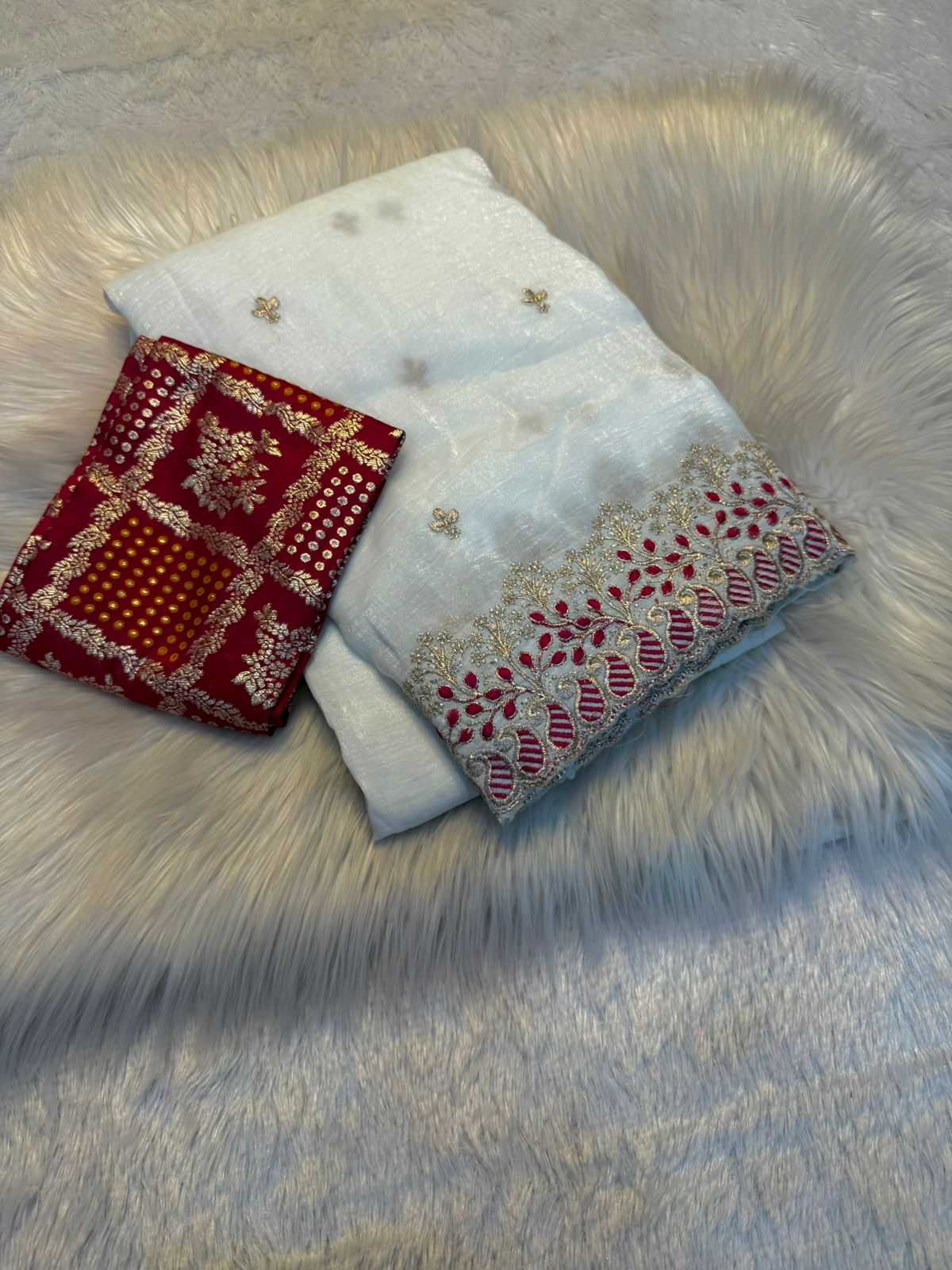 Ynf Crunchi KESH687 JUHI Sarees Wholesale Chiffon Sarees Embroidered Sarees White Sarees Manufacturer- Kapda Export