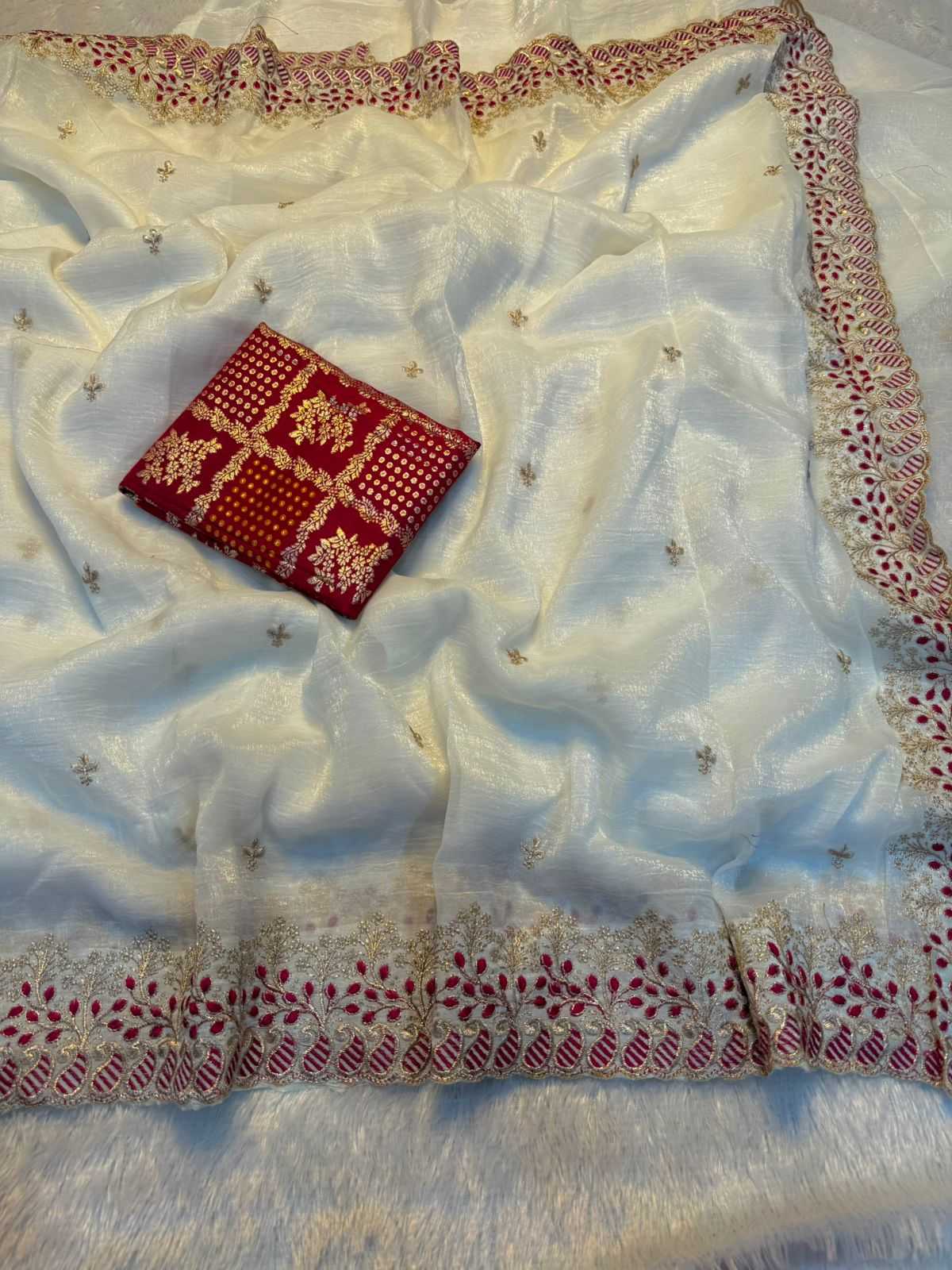 Ynf Crunchi KESH687 JUHI Sarees Wholesale Chiffon Sarees Embroidered Sarees White Sarees Manufacturer- Kapda Export