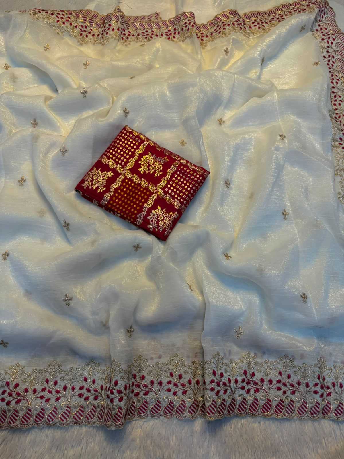 Ynf Crunchi KESH687 JUHI Sarees Wholesale Chiffon Sarees Embroidered Sarees White Sarees Manufacturer- Kapda Export