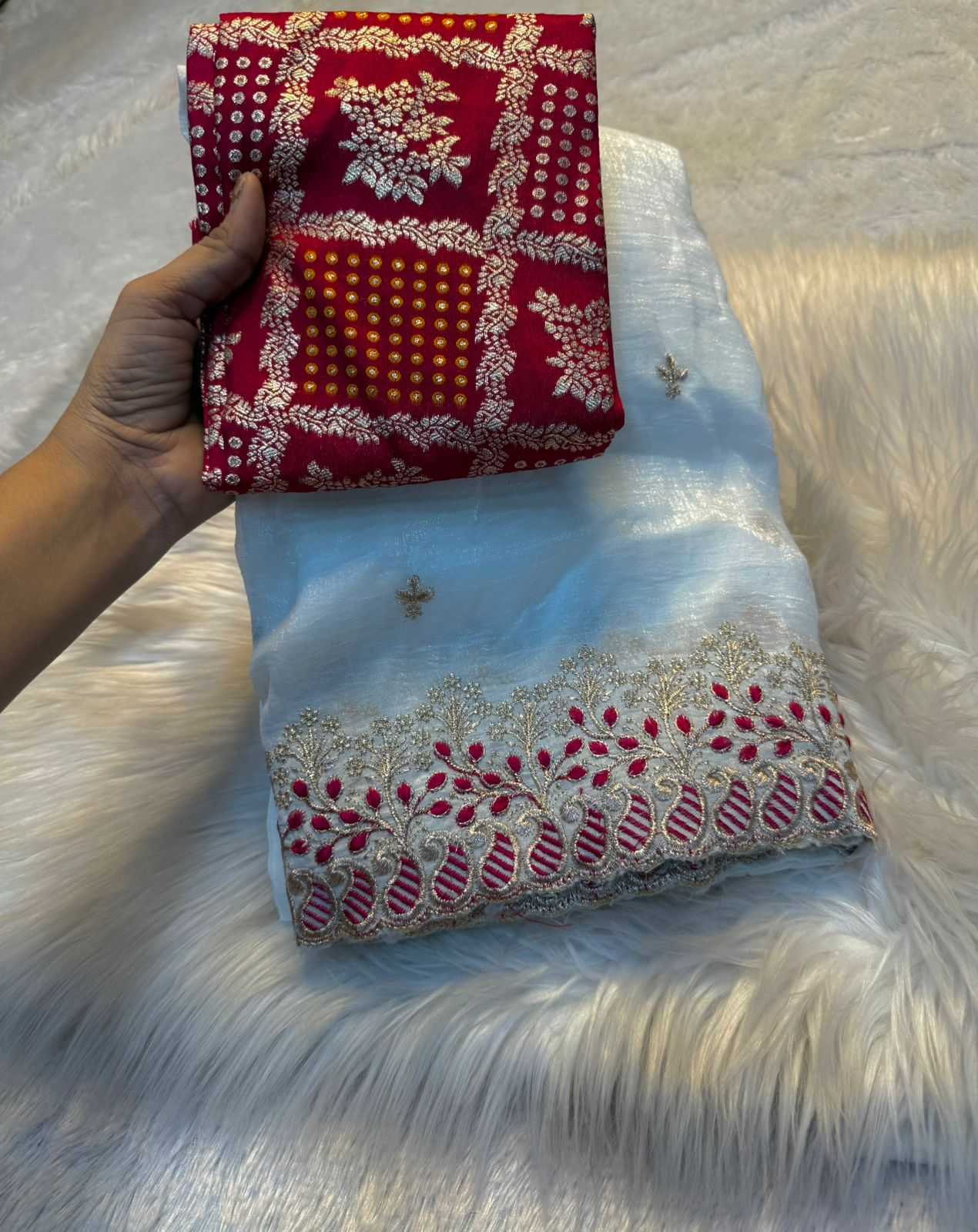 Ynf Crunchi KESH687 JUHI Sarees Wholesale Chiffon Sarees Embroidered Sarees White Sarees Manufacturer- Kapda Export