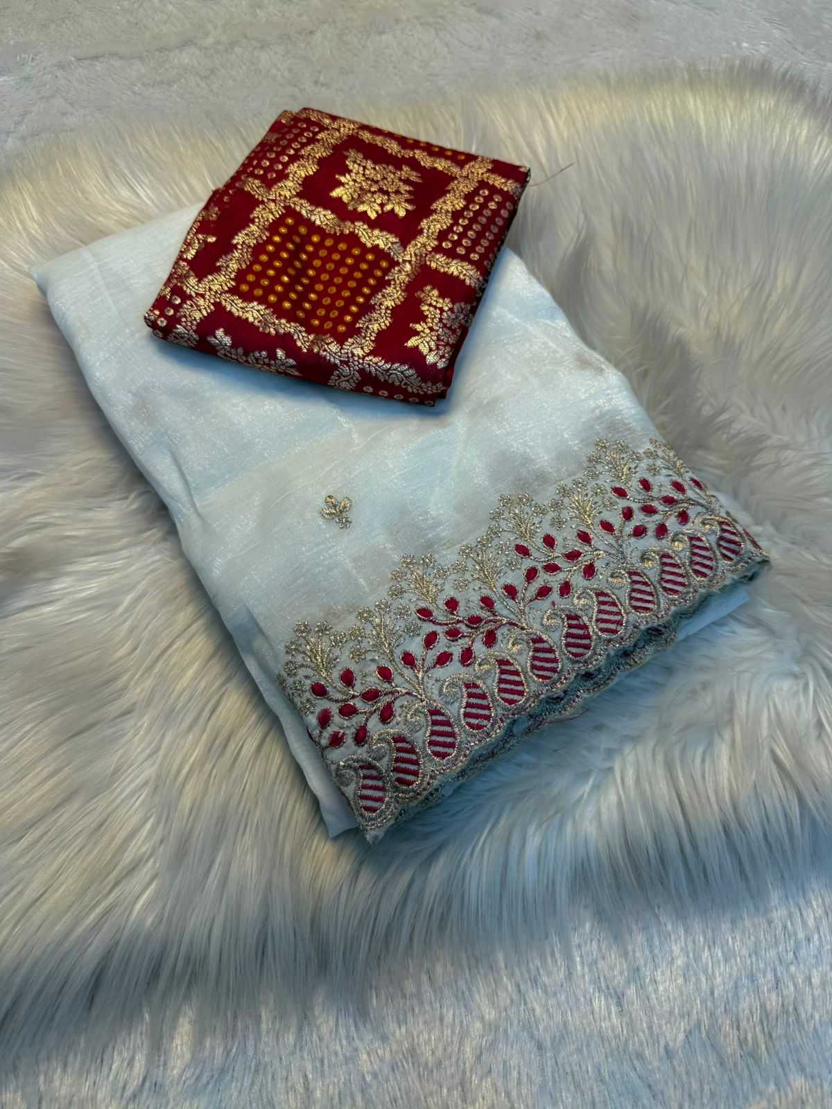 Ynf Crunchi KESH687 JUHI Sarees Wholesale Chiffon Sarees Embroidered Sarees White Sarees Manufacturer- Kapda Export