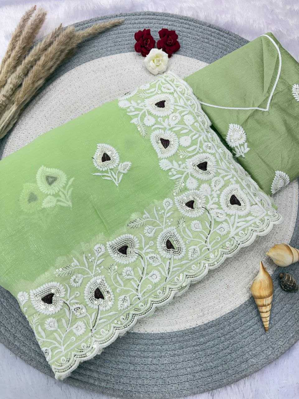 Ynf Crunchi RIN230 655 Sarees Wholesale Chiffon Sarees Pink Sarees Green Sarees Manufacturer- Kapda Export