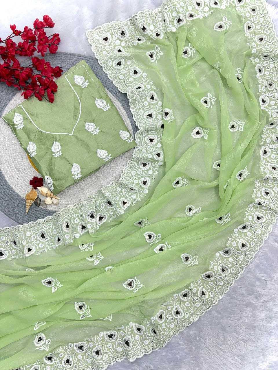 Ynf Crunchi RIN230 655 Sarees Wholesale Chiffon Sarees Pink Sarees Green Sarees Manufacturer- Kapda Export