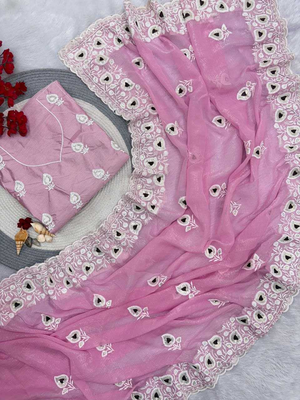 Ynf Crunchi RIN230 655 Sarees Wholesale Chiffon Sarees Pink Sarees Green Sarees Manufacturer- Kapda Export