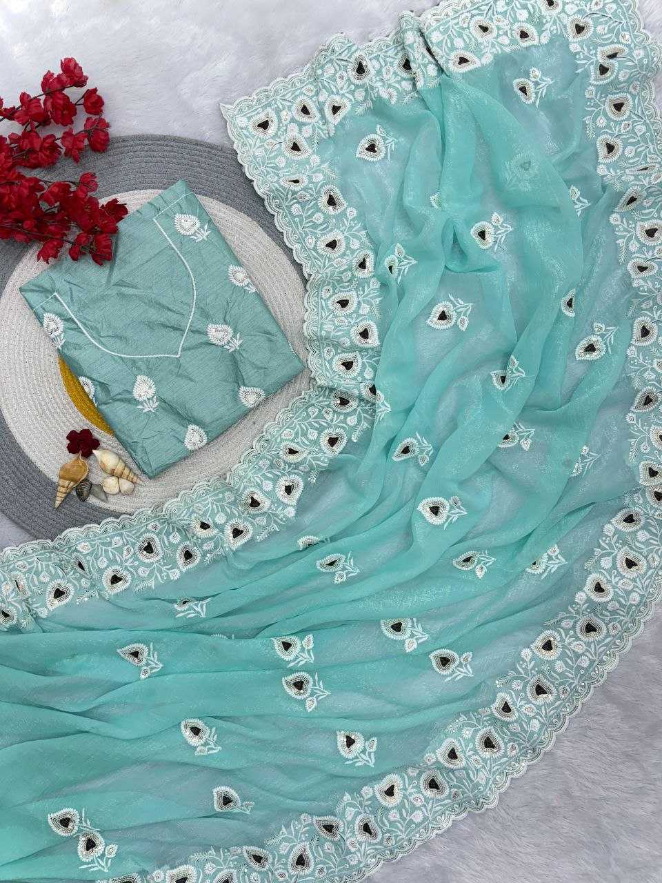 Ynf Crunchi RIN230 655 Sarees Wholesale Chiffon Sarees Pink Sarees Green Sarees Manufacturer- Kapda Export