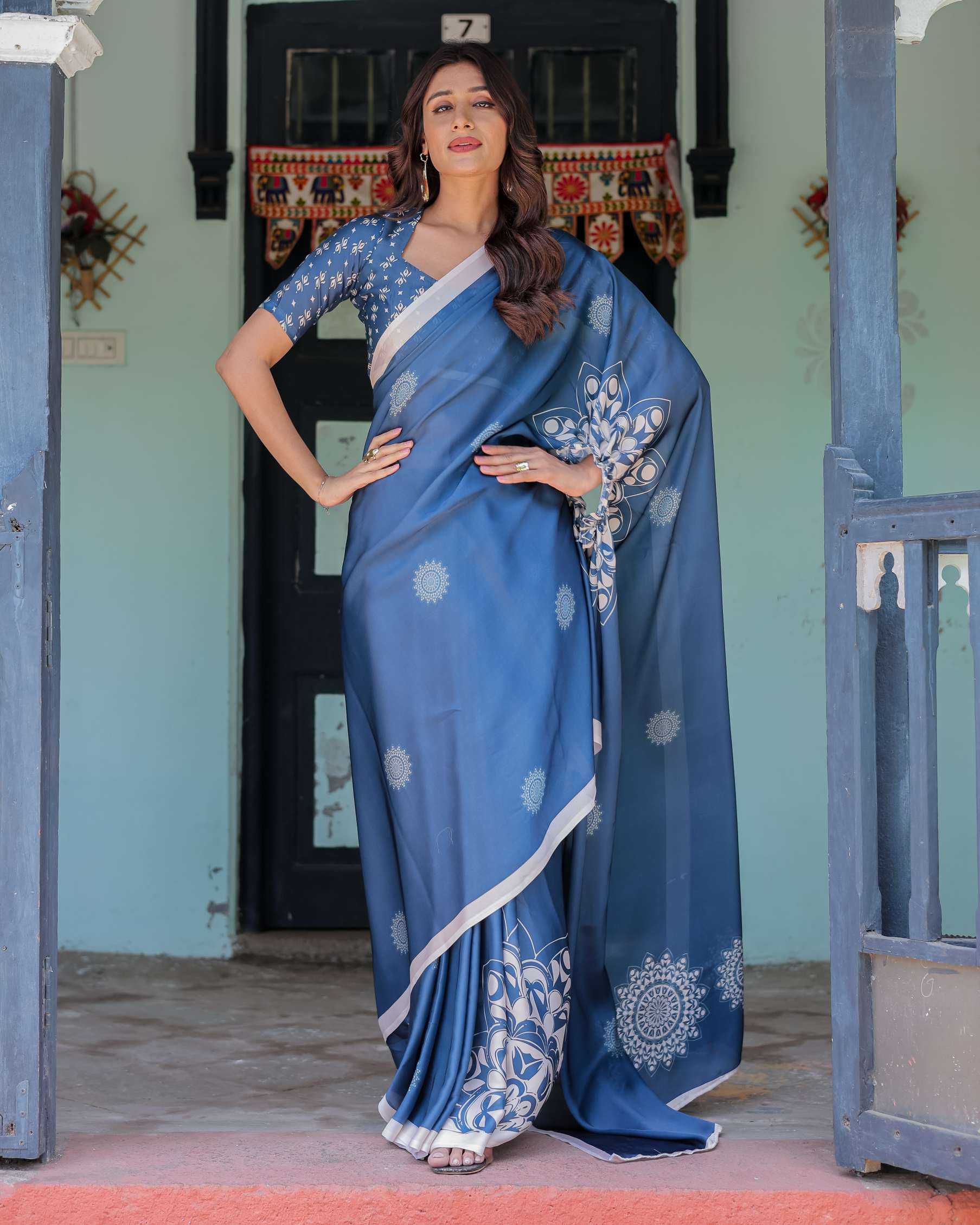 Ynf Fancy KESH719 143 Sarees Wholesale Fancy Sarees Modern Sarees Blue Sarees Manufacturer- Kapda Export