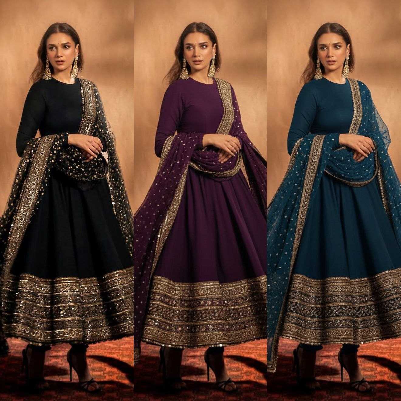 Ynf Faux Georgette KESH497 233 Gowns Wholesale Party Gowns Georgette Gown Embroidered Gown Manufacturer- Kapda Export