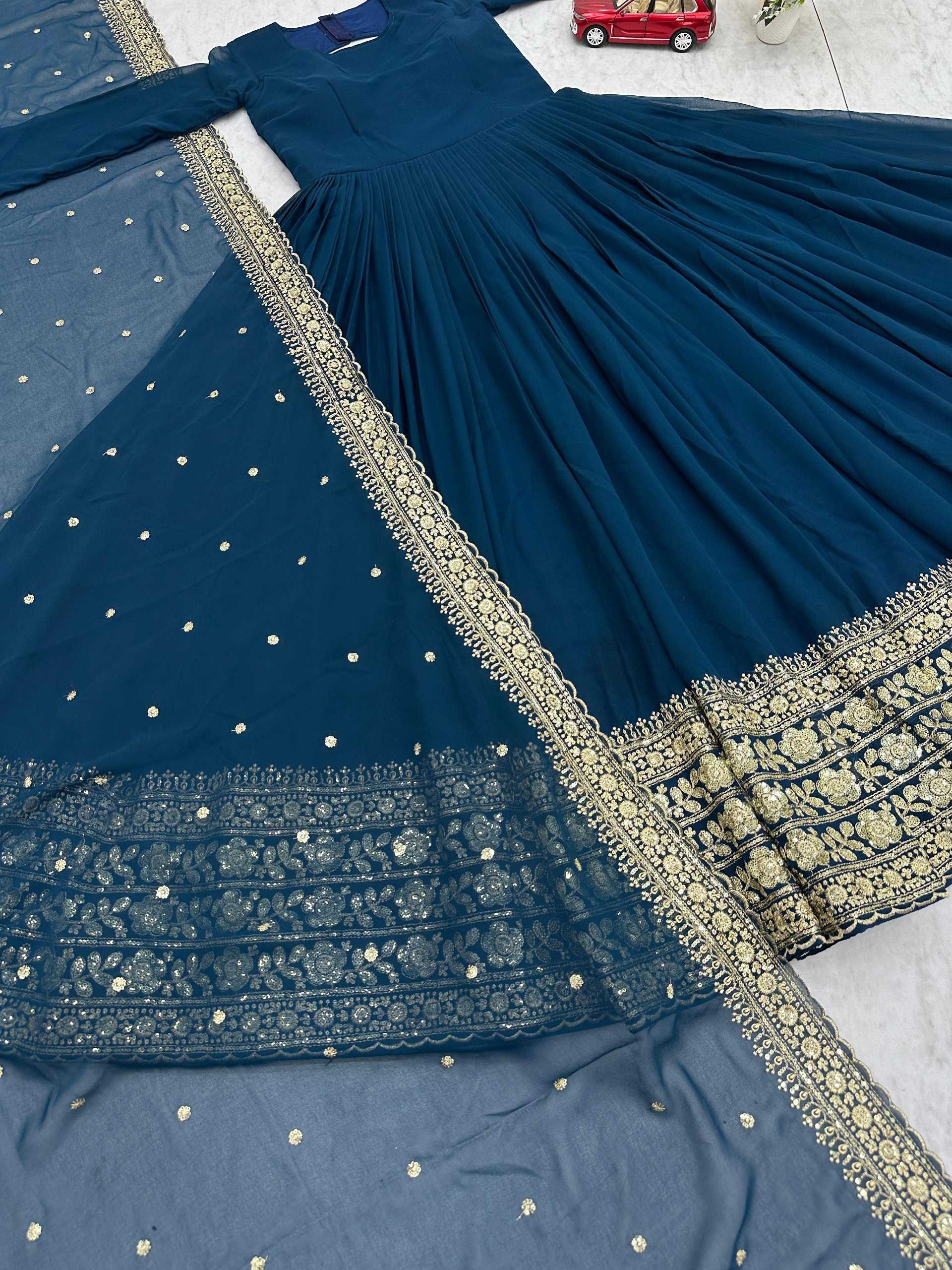 Ynf Faux Georgette KESH497 233 Gowns Wholesale Party Gowns Georgette Gown Embroidered Gown Manufacturer- Kapda Export