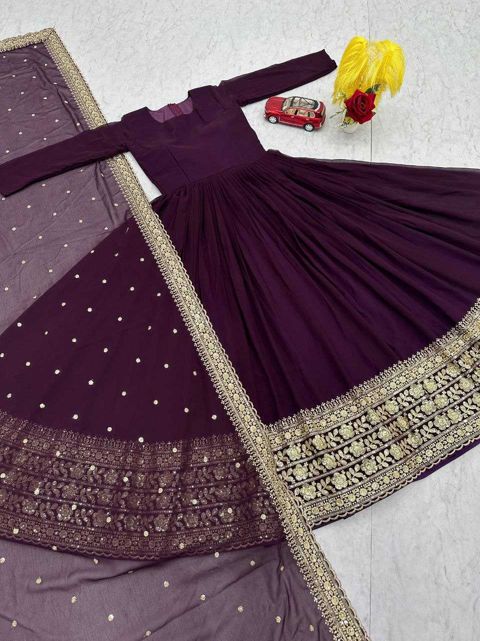 Ynf Faux Georgette KESH497 233 Gowns Wholesale Party Gowns Georgette Gown Embroidered Gown Manufacturer- Kapda Export