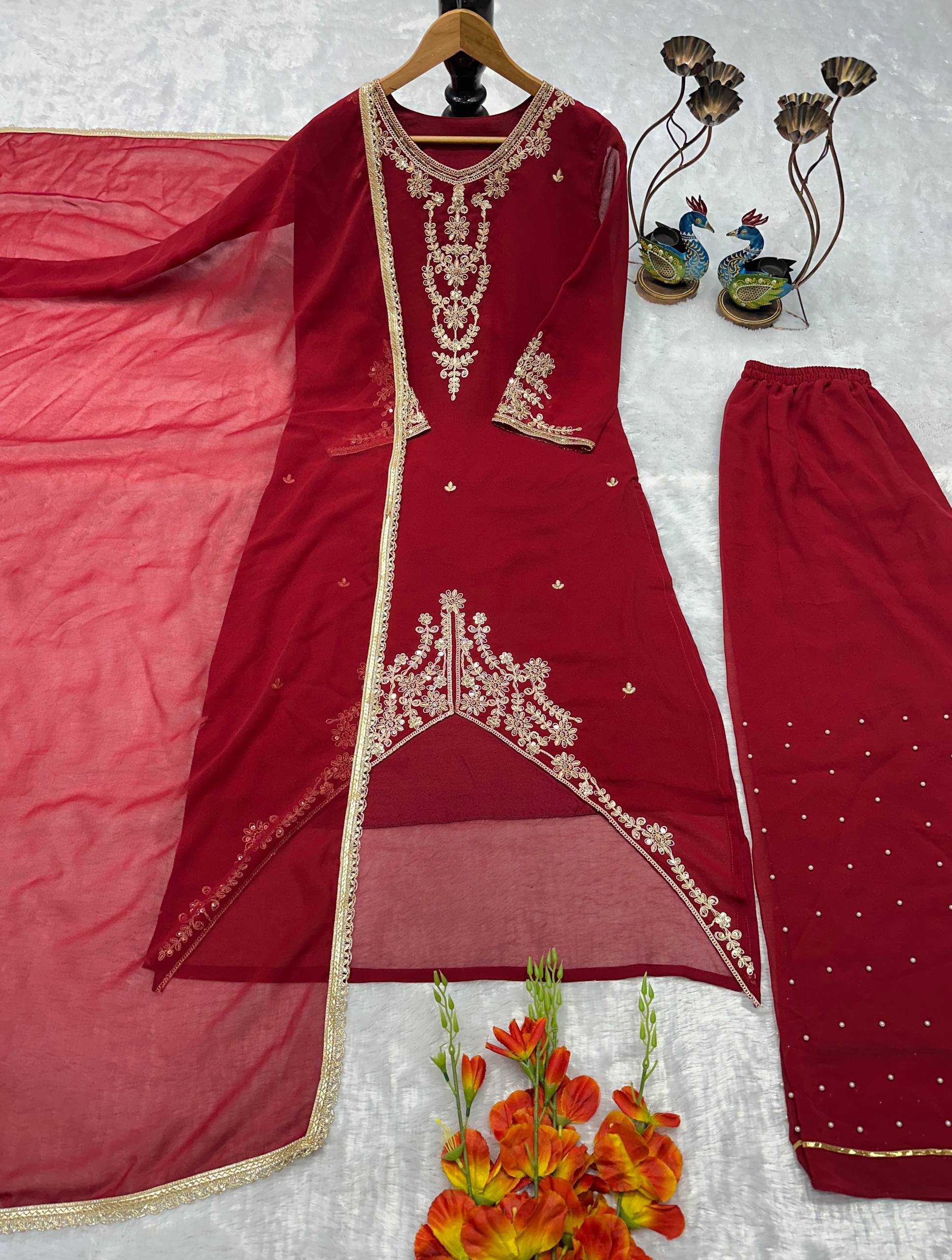 Ynf Faux Georgette KESH523 322 Kurti Wholesale Kurti Bottom With Dupatta Embroidered Kurtis Kurti With Palazzo Manufacturer- Kapda Export