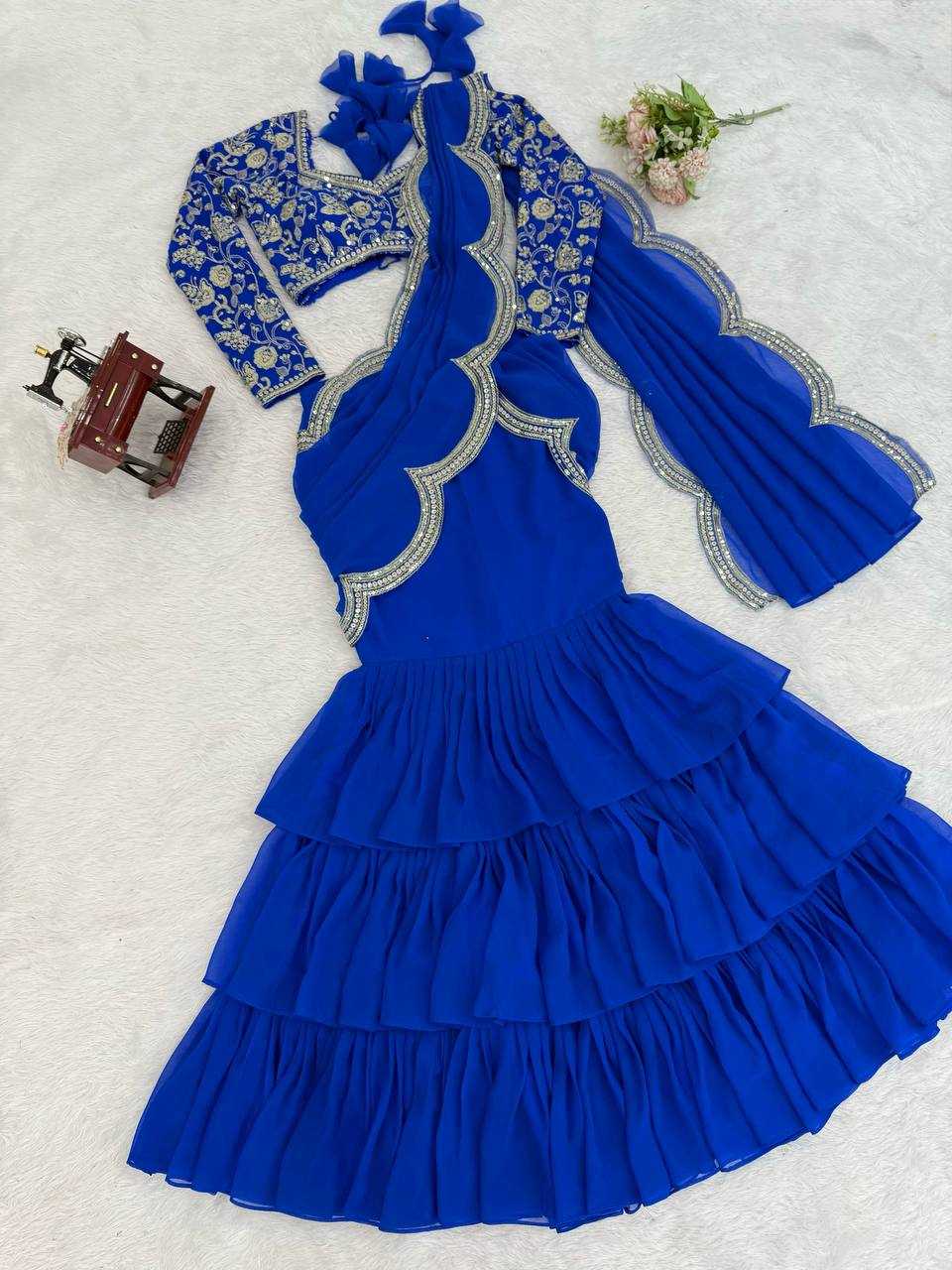 Ynf Faux Georgette RIN133 58 Sarees Wholesale Party Wear Sarees Fancy Sarees Ruffle Sarees Manufacturer- Kapda Export