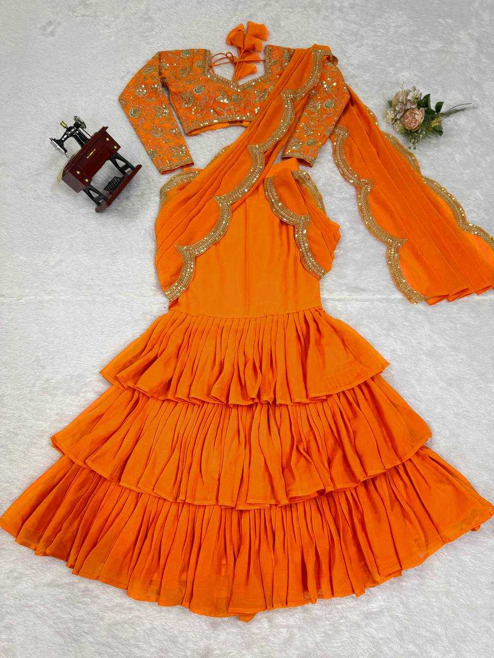 Ynf Faux Georgette RIN133 58 Sarees Wholesale Party Wear Sarees Fancy Sarees Ruffle Sarees Manufacturer- Kapda Export